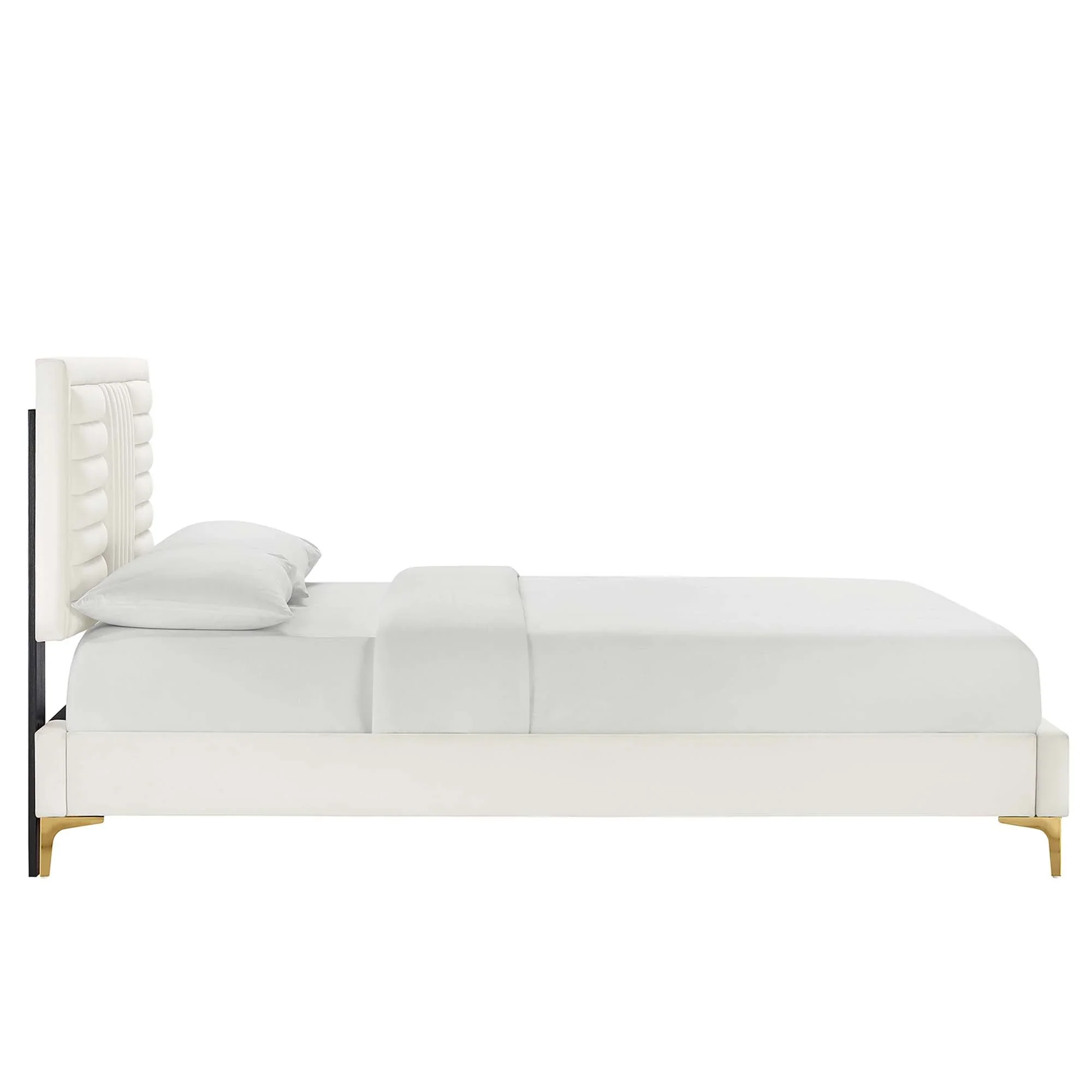 Sofia Channel Tufted Performance Velvet Platform Bed With Gold Metal Legs - Image 11