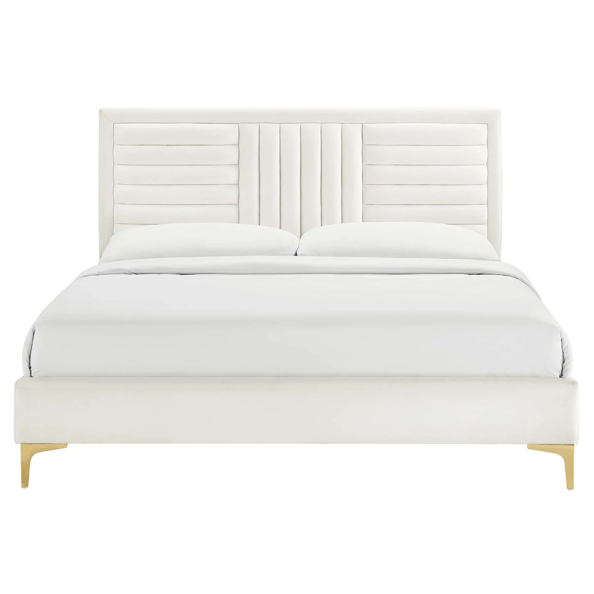 Sofia Channel Tufted Performance Velvet Platform Bed With Gold Metal Legs - Image 12
