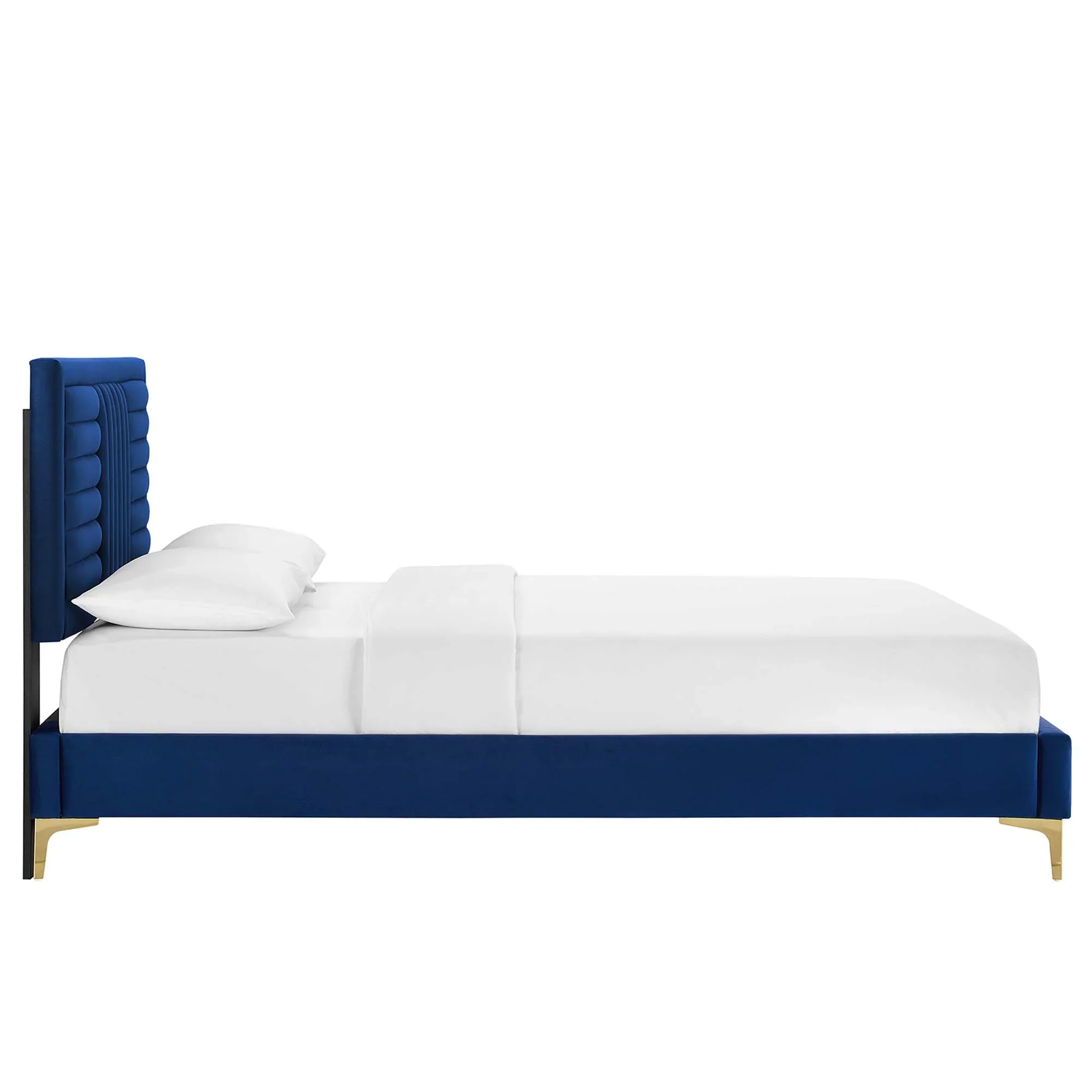 Sofia Channel Tufted Performance Velvet Platform Bed With Gold Metal Legs - Image 4