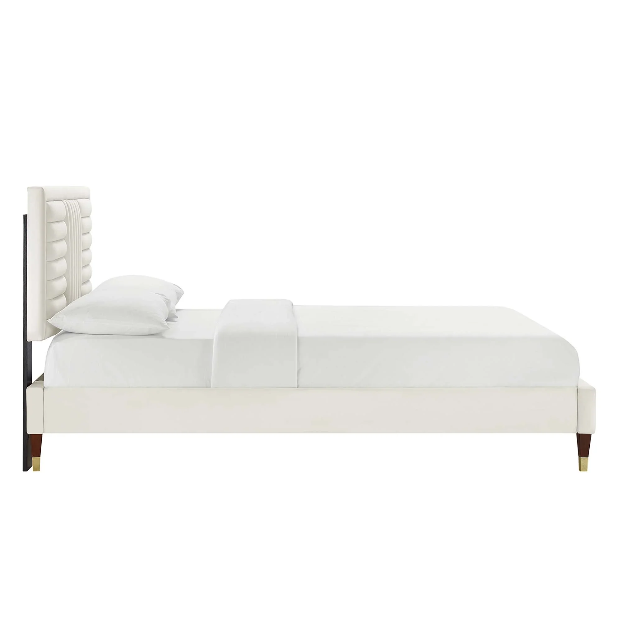 Sofia Channel Tufted Performance Velvet Platform Bed With Wood and Gold Legs - Image 2