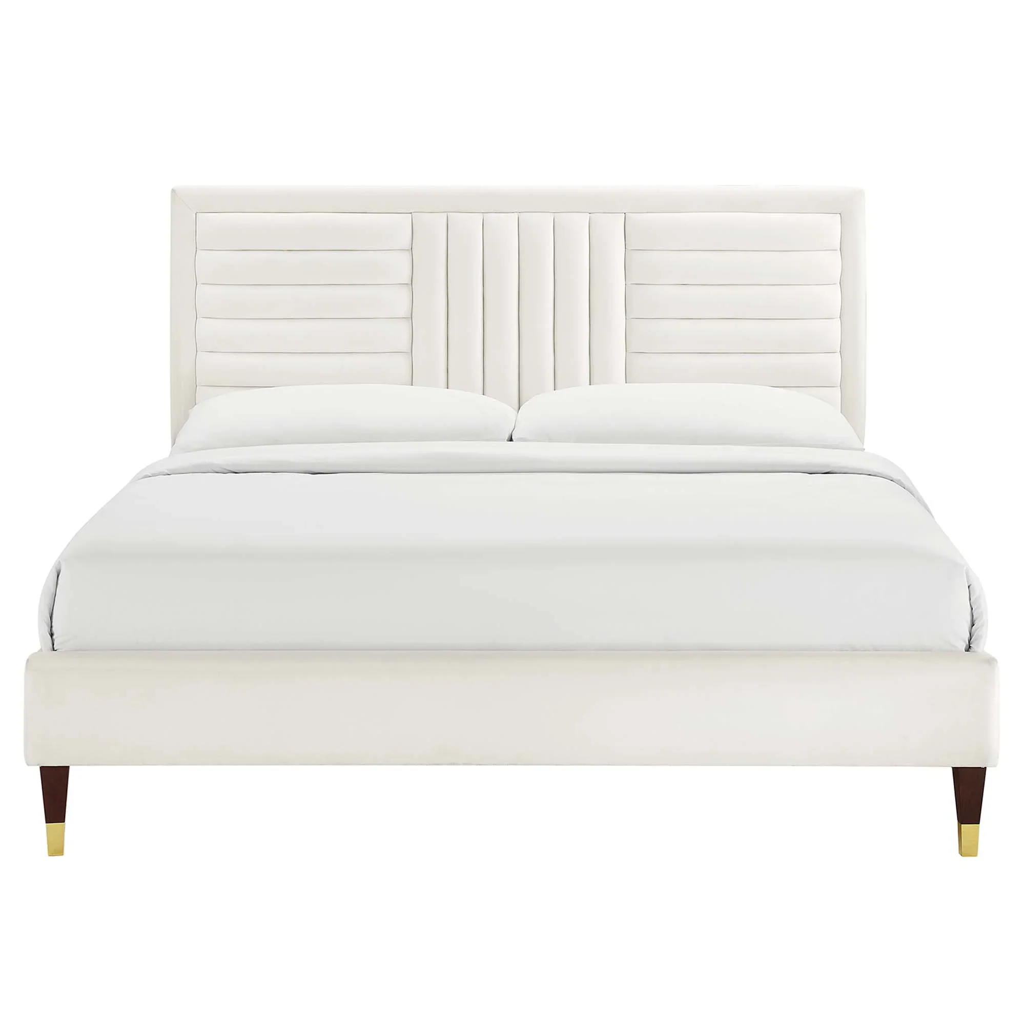 Sofia Channel Tufted Performance Velvet Platform Bed With Wood and Gold Legs - Image 3