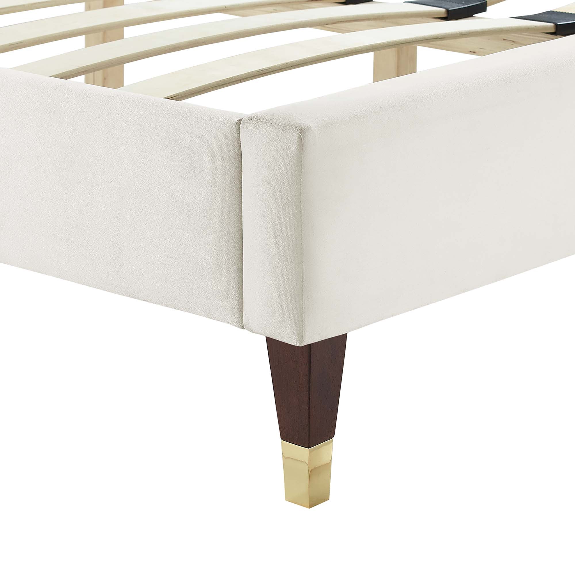 Sofia Channel Tufted Performance Velvet Platform Bed With Wood and Gold Legs - Image 5