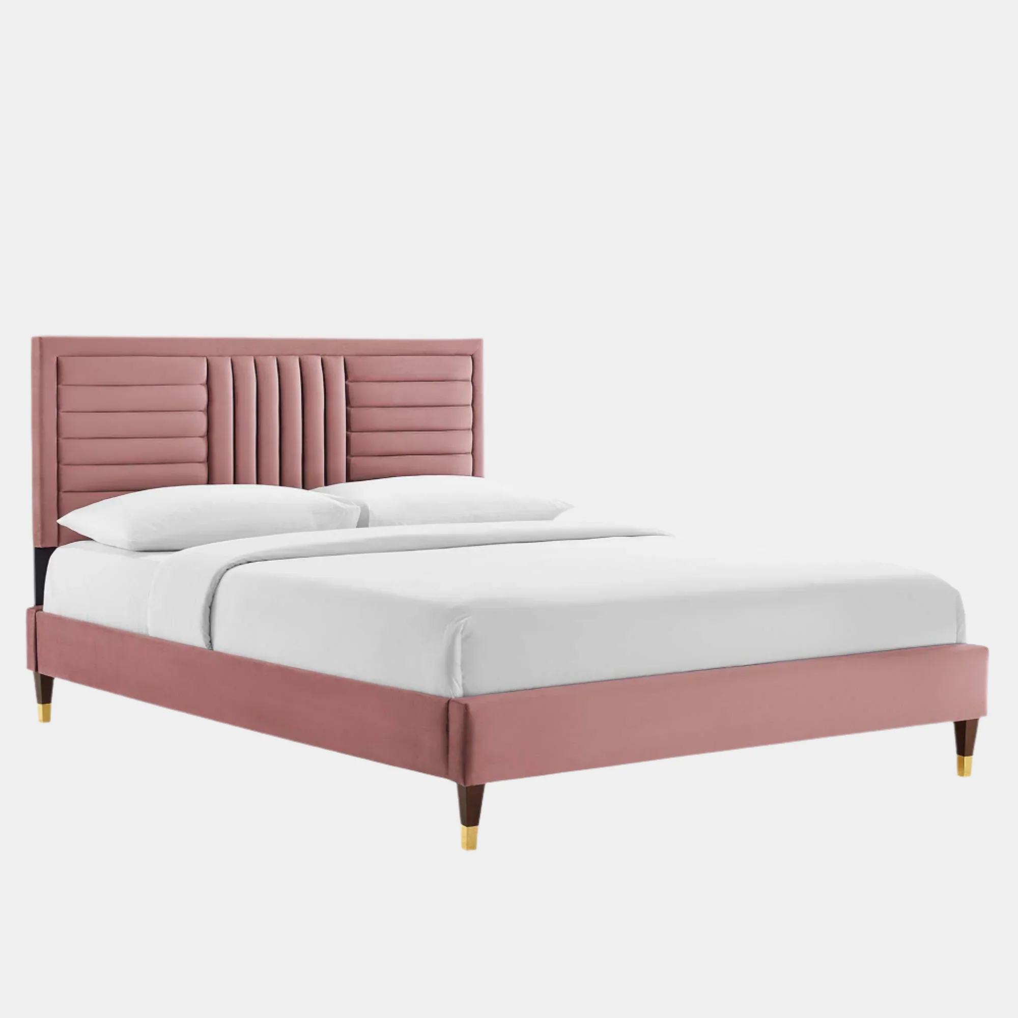 Sofia Channel Tufted Performance Velvet Platform Bed With Wood and Gold Legs - Image 8
