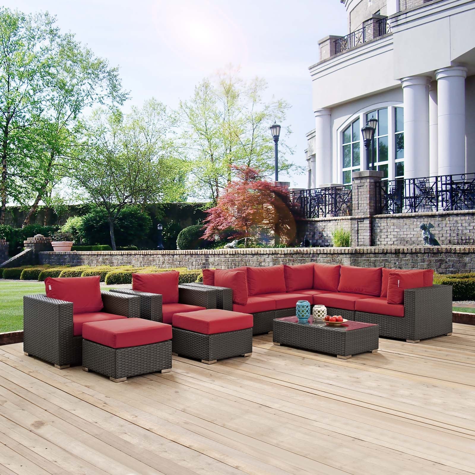 Sojourn 10 Piece Outdoor Patio Sunbrella® Sectional Set - Image 27