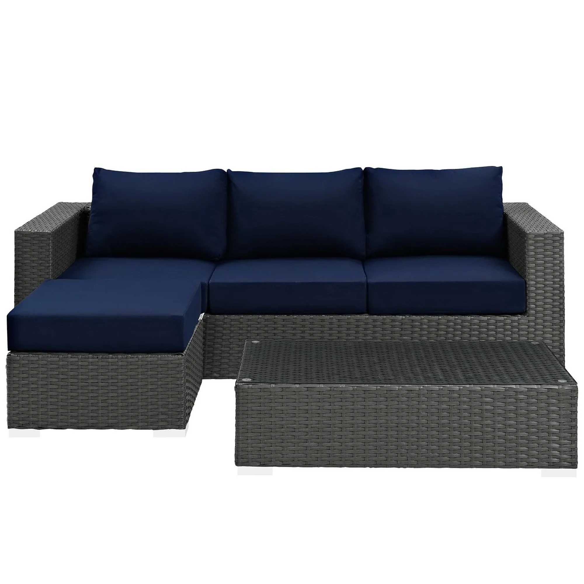 Sojourn 3 Piece Outdoor Patio Sunbrella® Sectional Set in Canvas Navy - Image 3