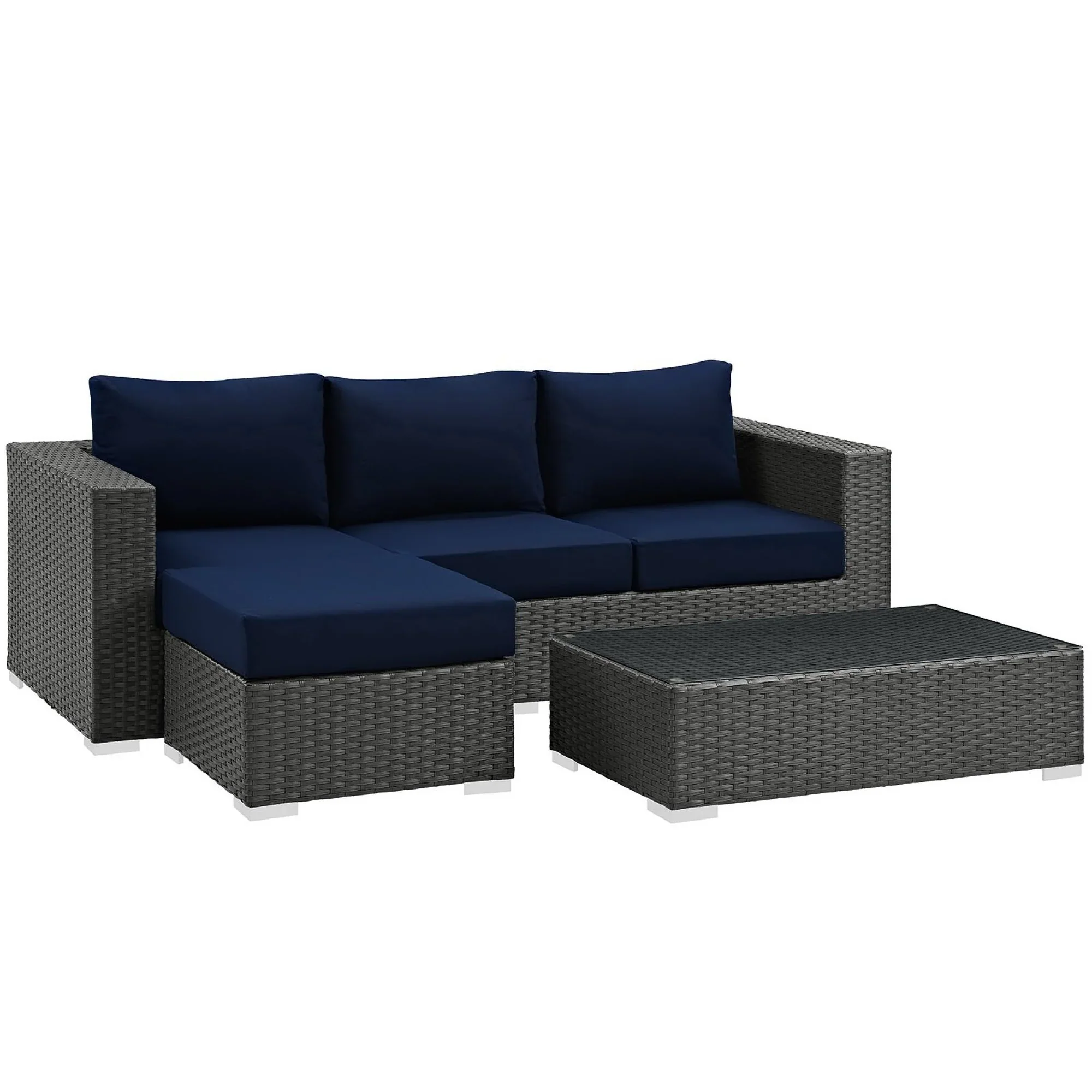 Sojourn 3 Piece Outdoor Patio Sunbrella® Sectional Set in Canvas Navy - Image 7