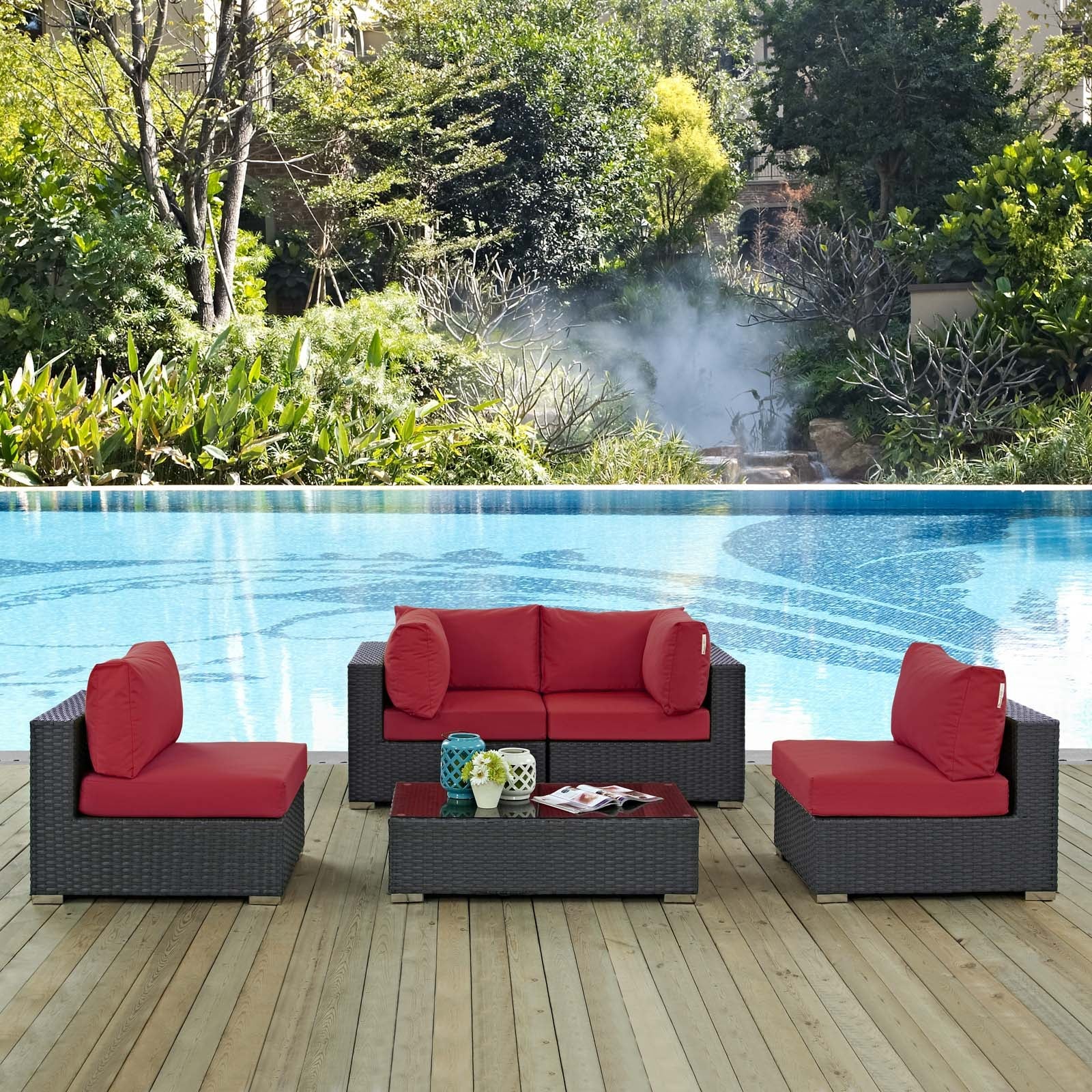 Sojourn 5 Piece Outdoor Patio Sunbrella® Sectional Set - Image 11