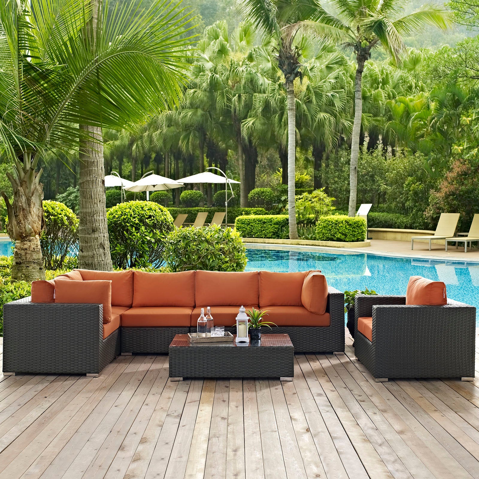 Sojourn 7 Piece Outdoor Patio Sunbrella® Sectional Set - Image 10