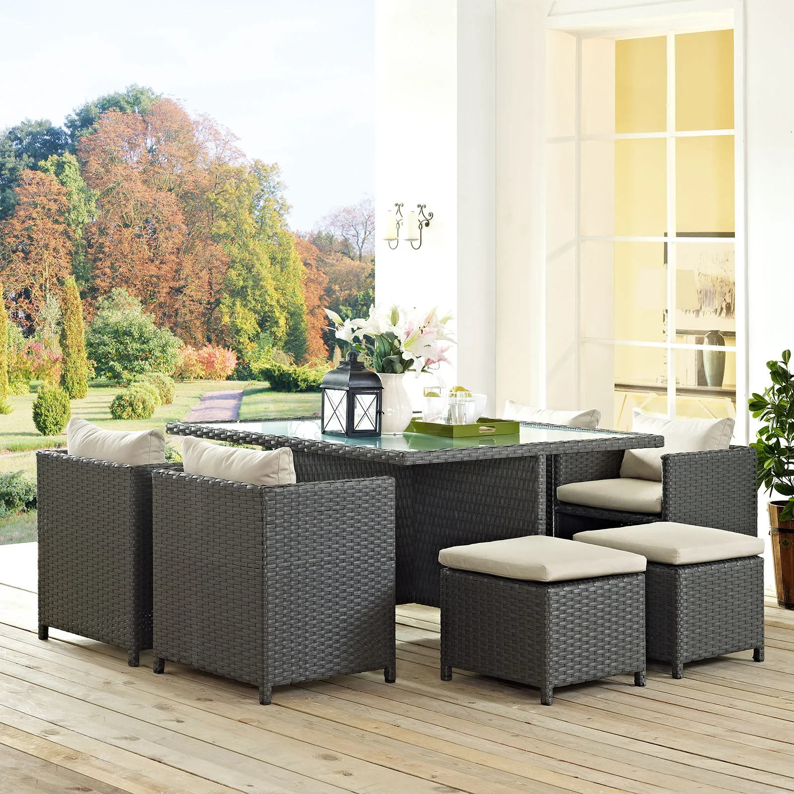 Sojourn 9 Piece Outdoor Patio Sunbrella® Dining Set - Image 6