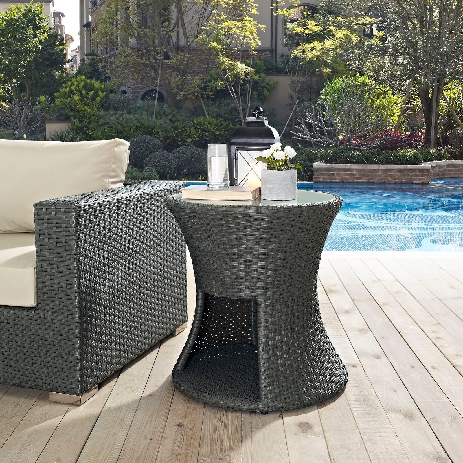 Sojourn Round Outdoor Patio Side Table in Chocolate - Image 2
