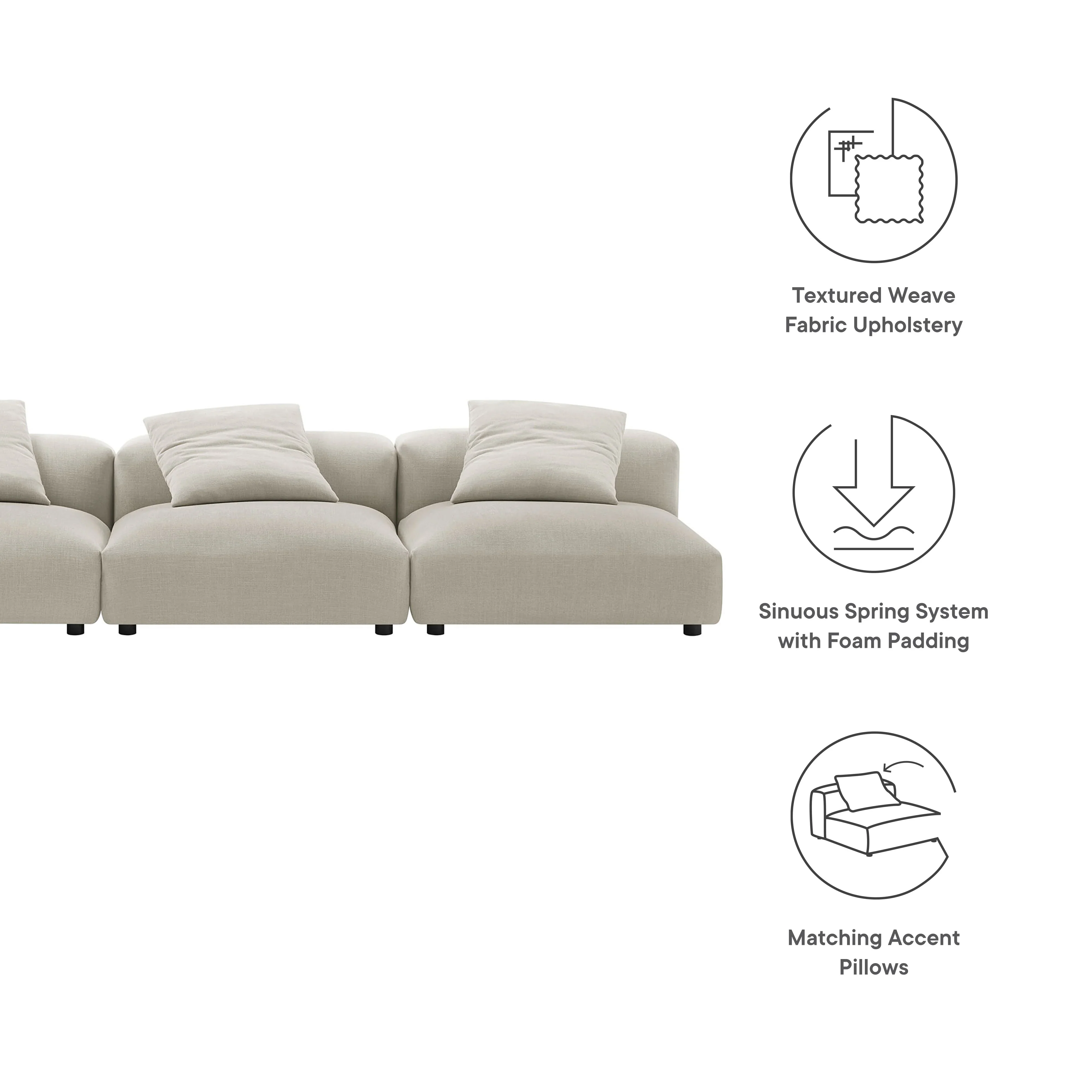 Solace 3-Piece Modular Upholstered Fabric Sofa - Image 16