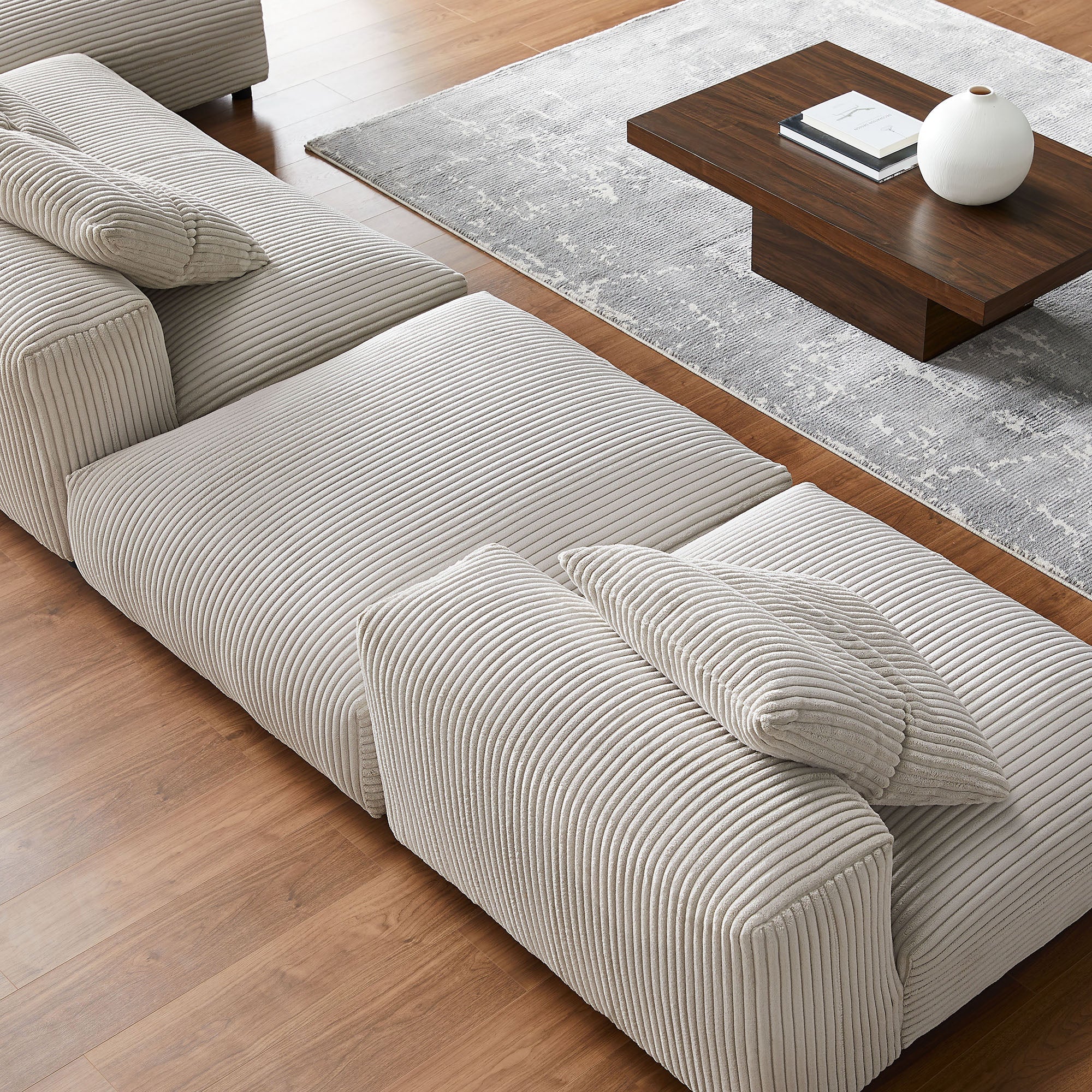 Solace 4-Piece Modular Corduroy Upholstered Sectional Sofa With Ottoman - Image 2