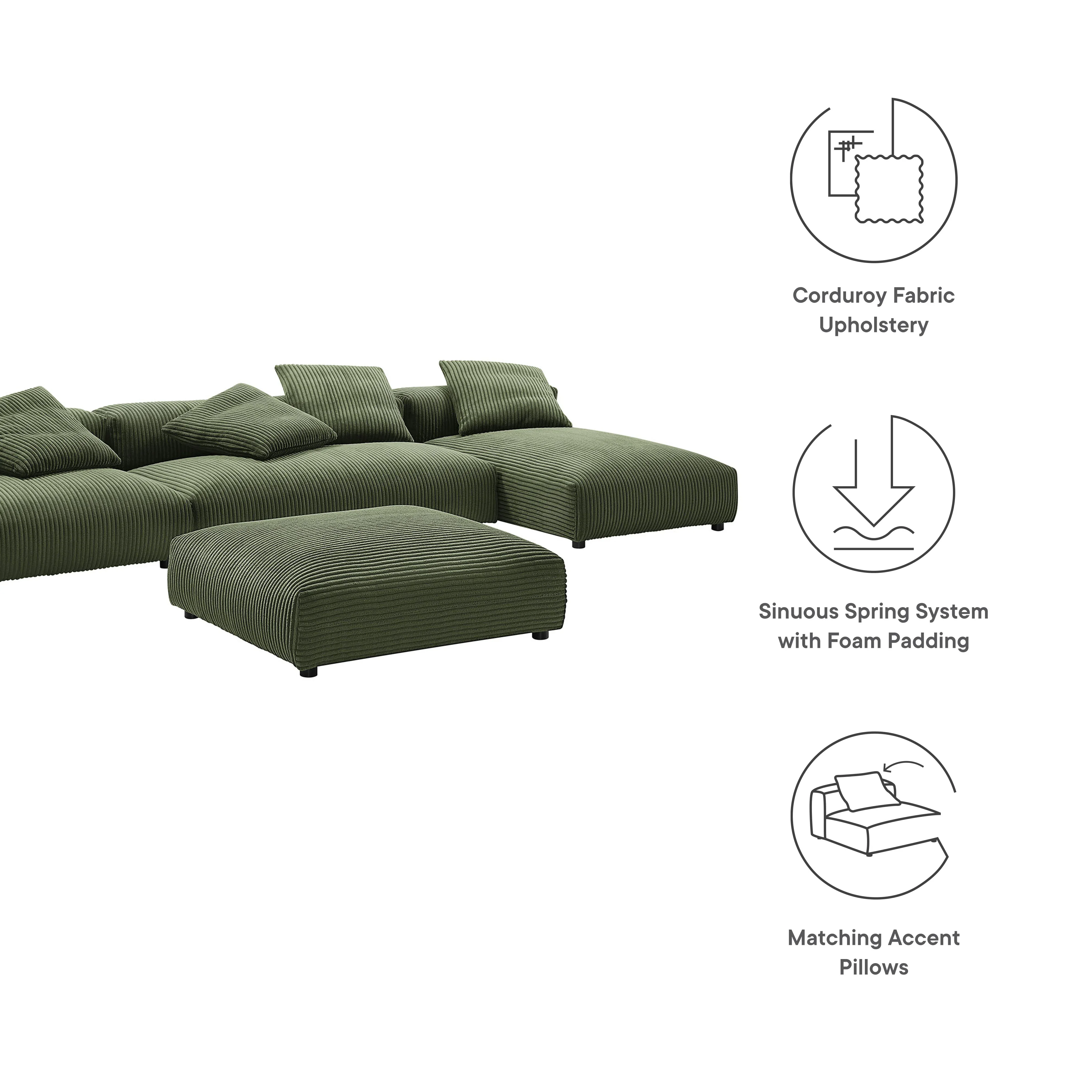Solace 4-Piece Modular Corduroy Upholstered Sectional Sofa With Ottoman - Image 34