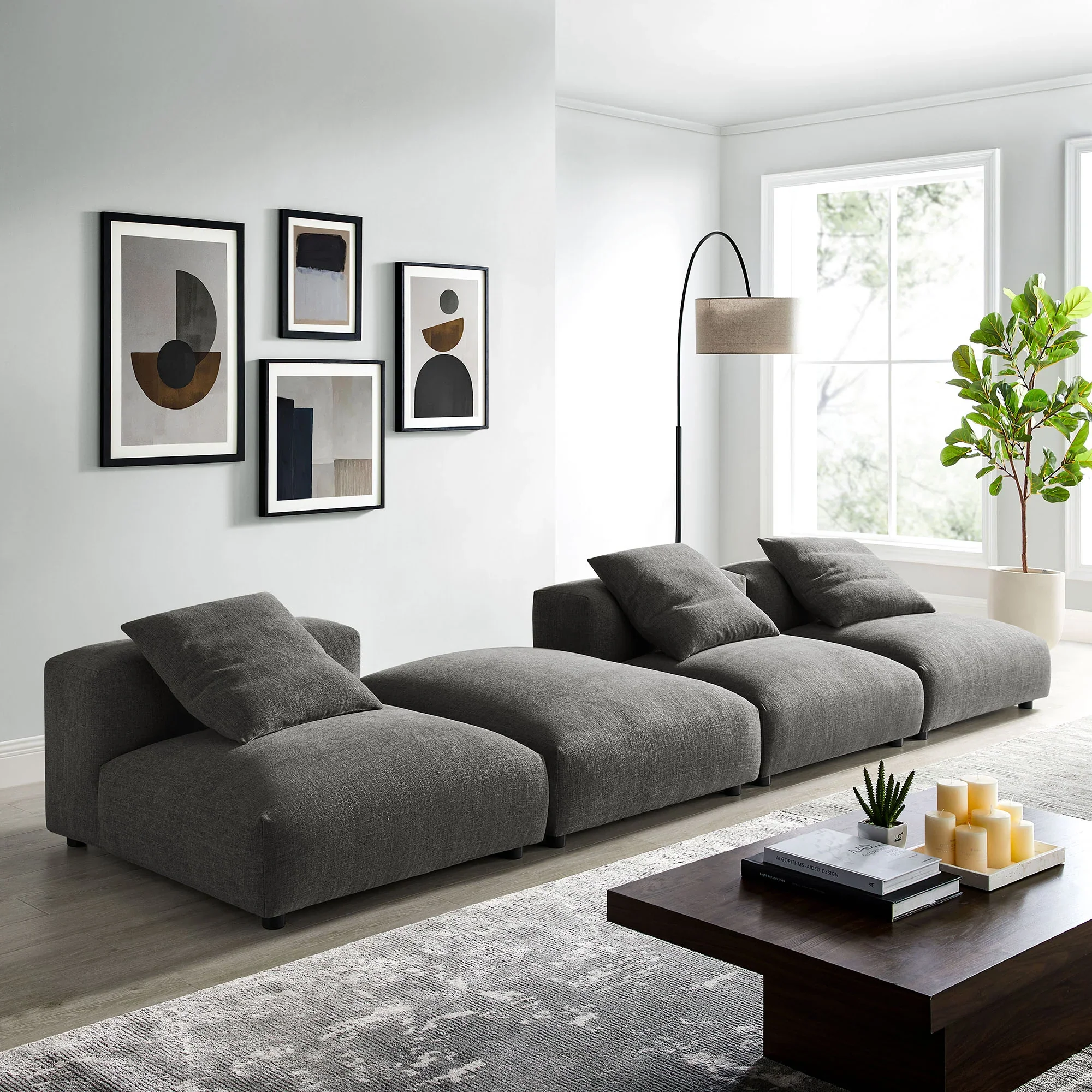 Solace 4-Piece Modular Upholstered Fabric Sectional Sofa - Image 14
