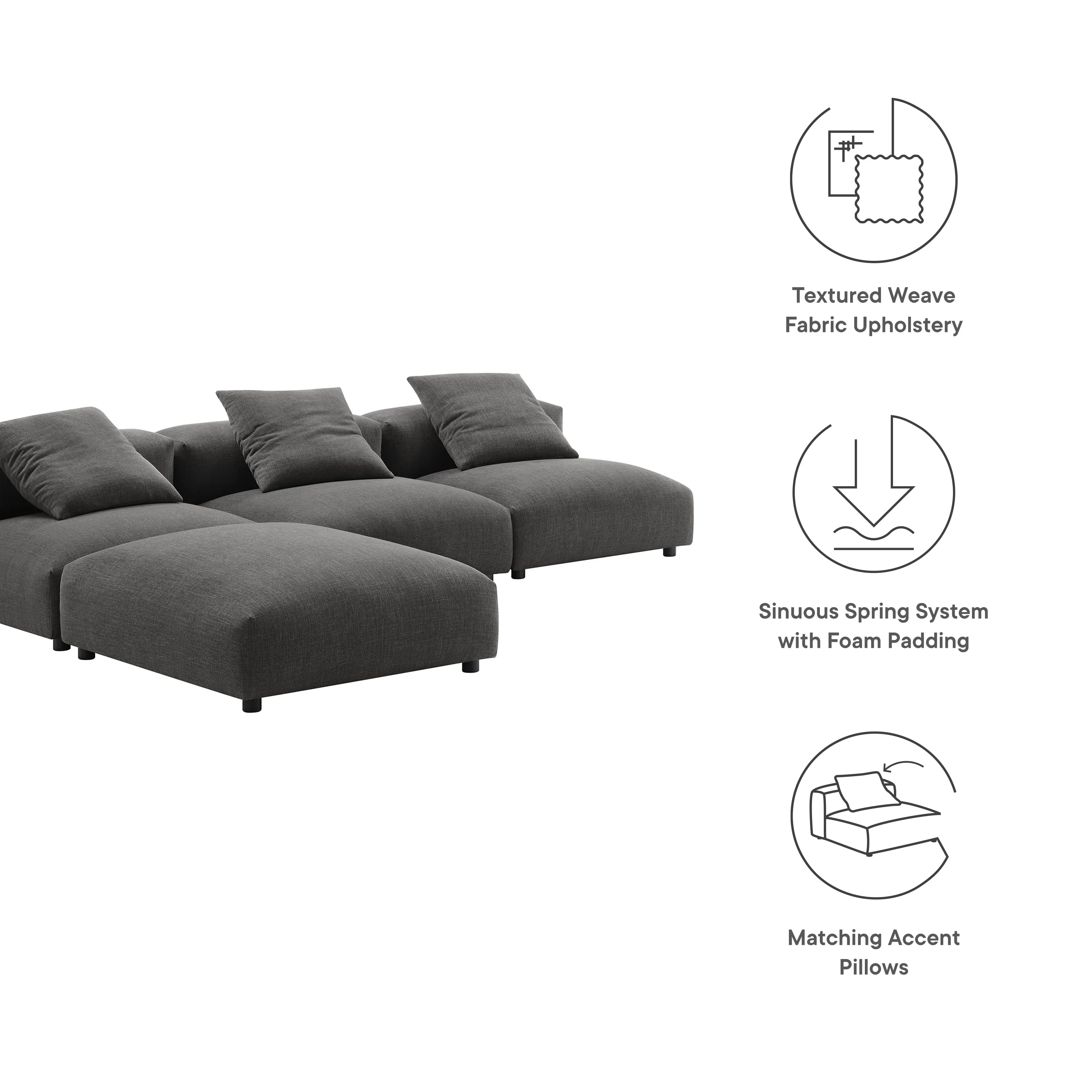Solace 4-Piece Modular Upholstered Fabric Sectional Sofa - Image 24