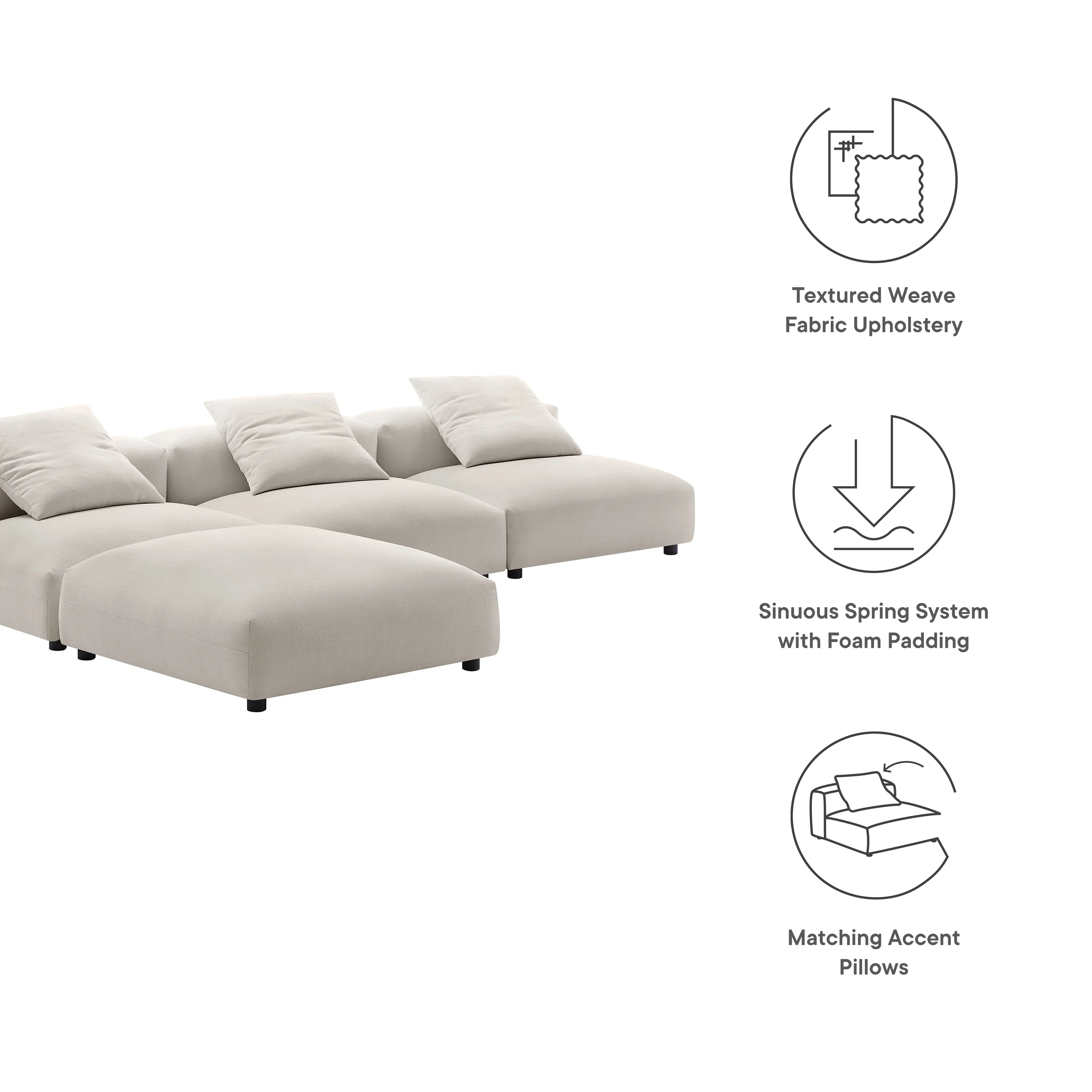 Solace 4-Piece Modular Upholstered Fabric Sectional Sofa - Image 36