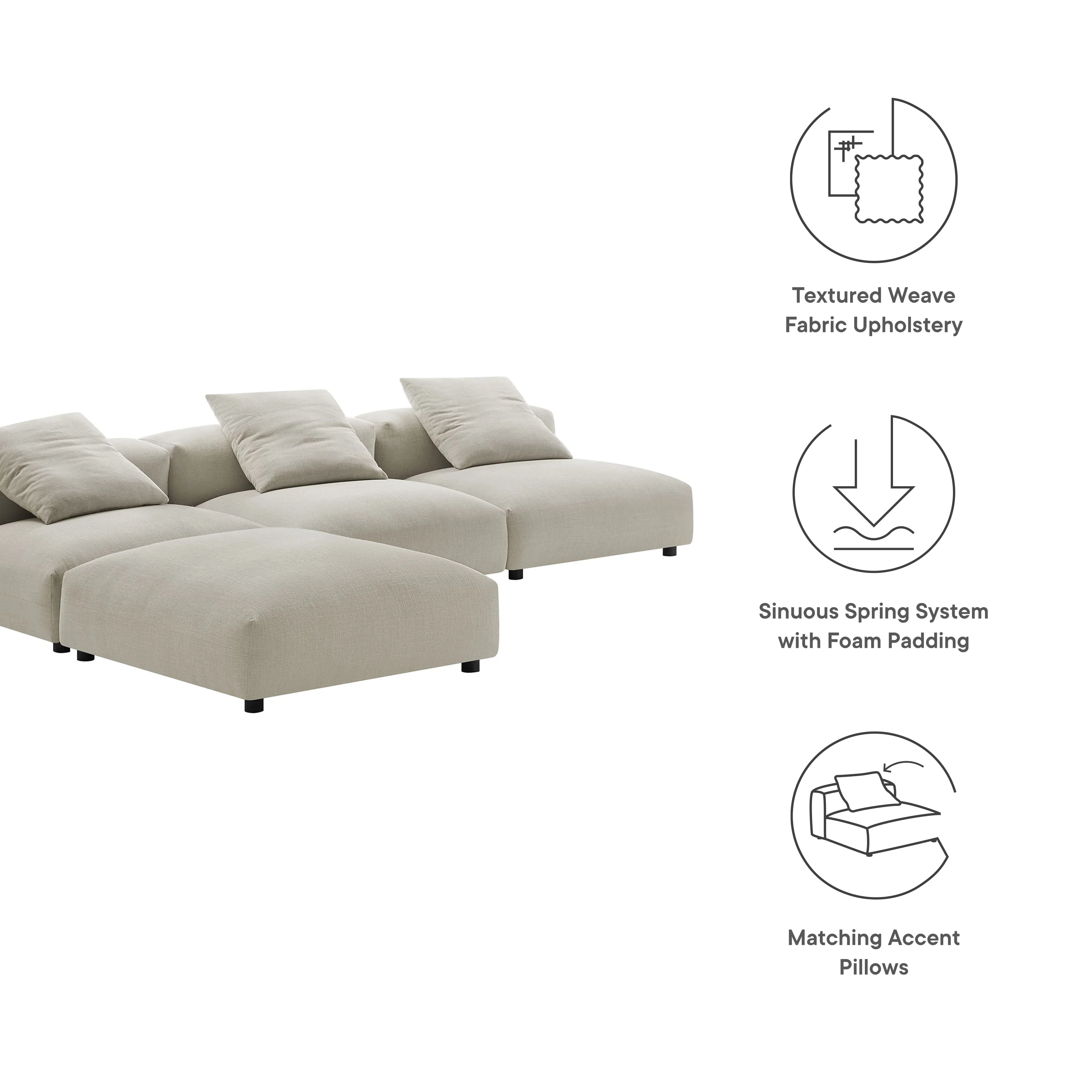 Solace 4-Piece Modular Upholstered Fabric Sectional Sofa - Image 5