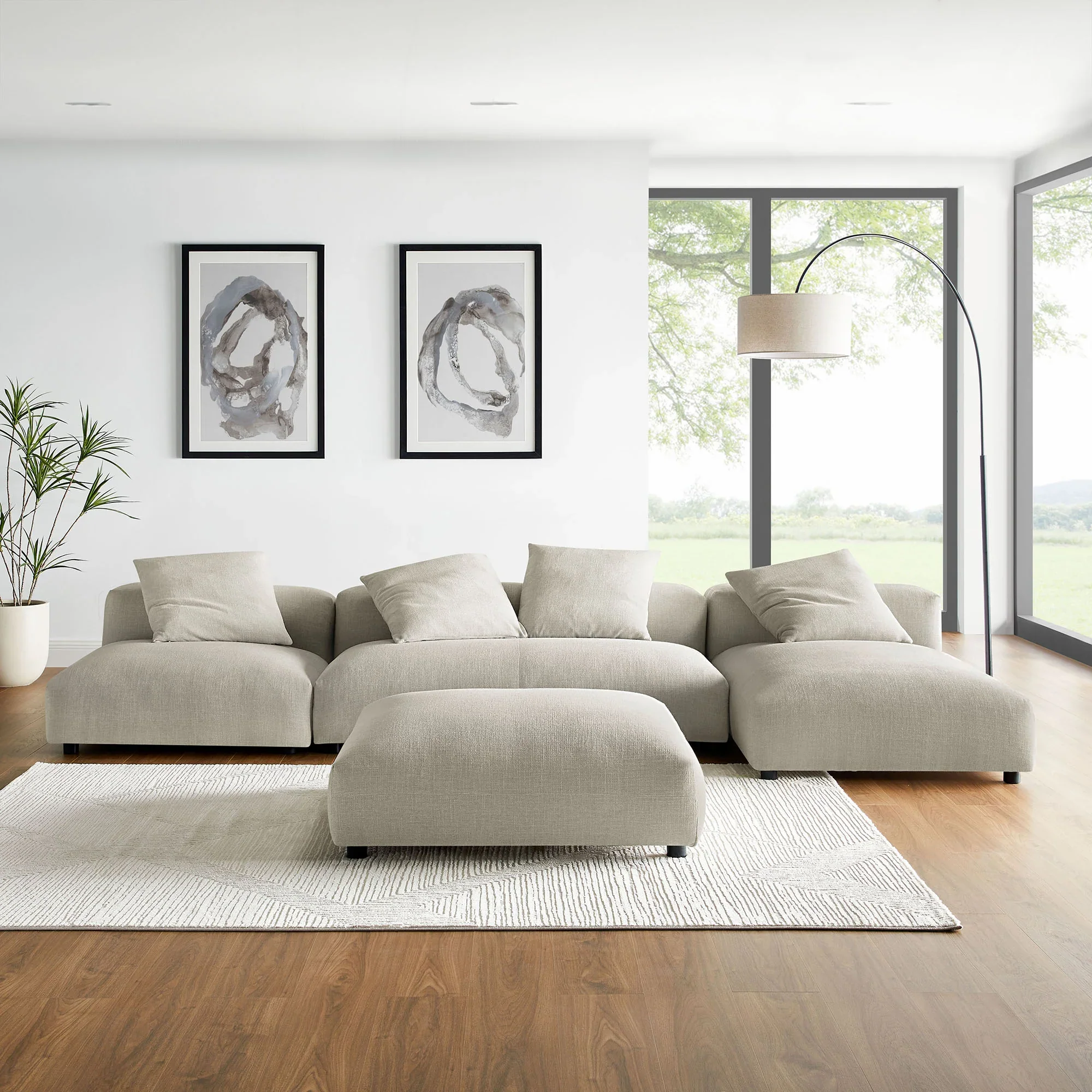 Solace 4-Piece Modular Upholstered Fabric Sectional Sofa With Ottoman - Image 2