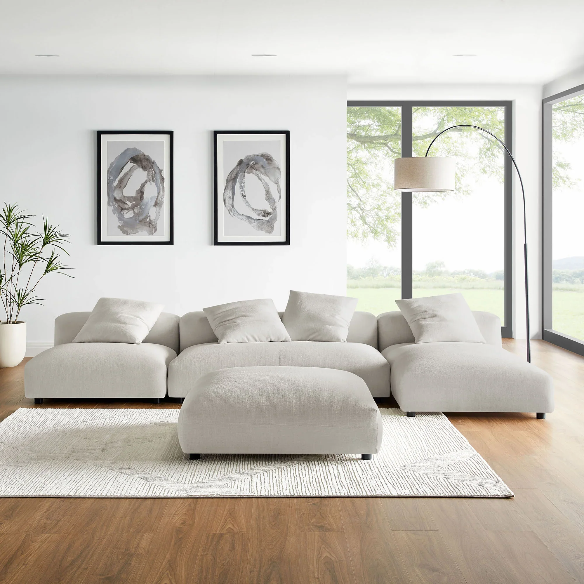 Solace 4-Piece Modular Upholstered Fabric Sectional Sofa With Ottoman - Image 27
