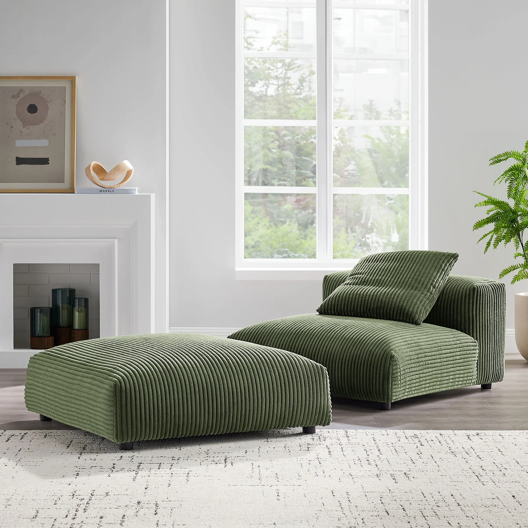 Solace Modular Corduroy Upholstered Armless Chair and Ottoman Set - Image 12