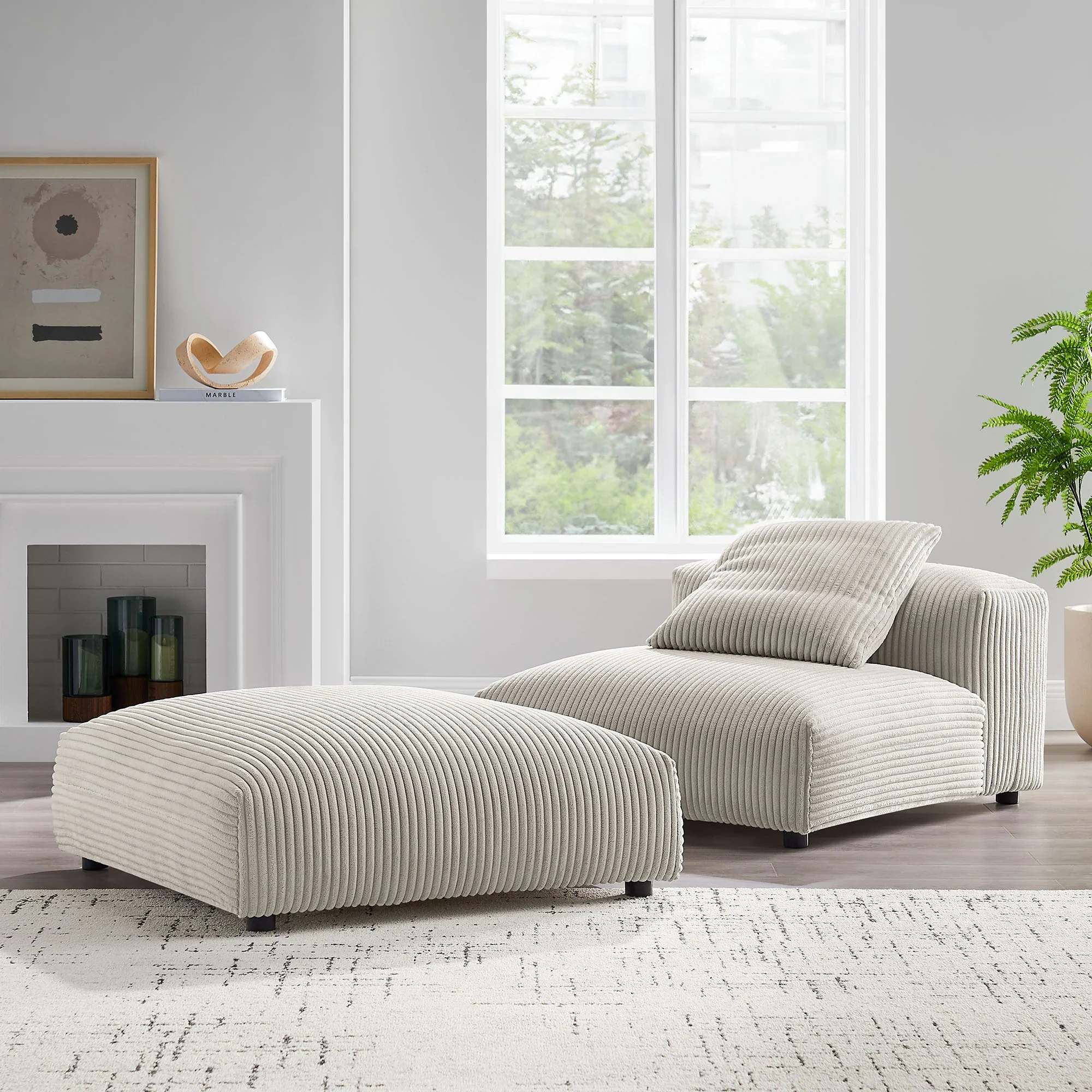 Solace Modular Corduroy Upholstered Armless Chair and Ottoman Set - Image 2