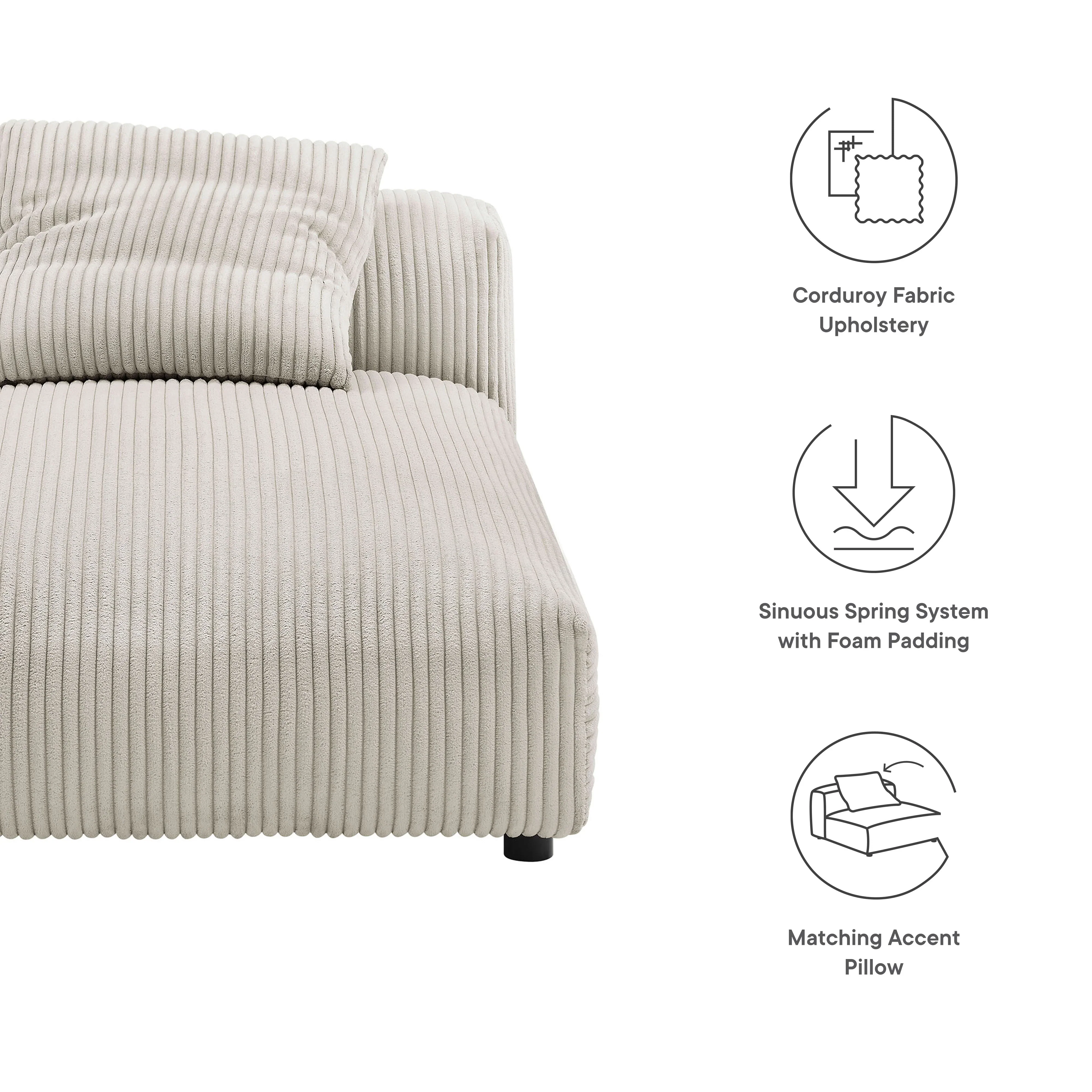 Solace Modular Corduroy Upholstered Armless Chaise Lounge - Image 8