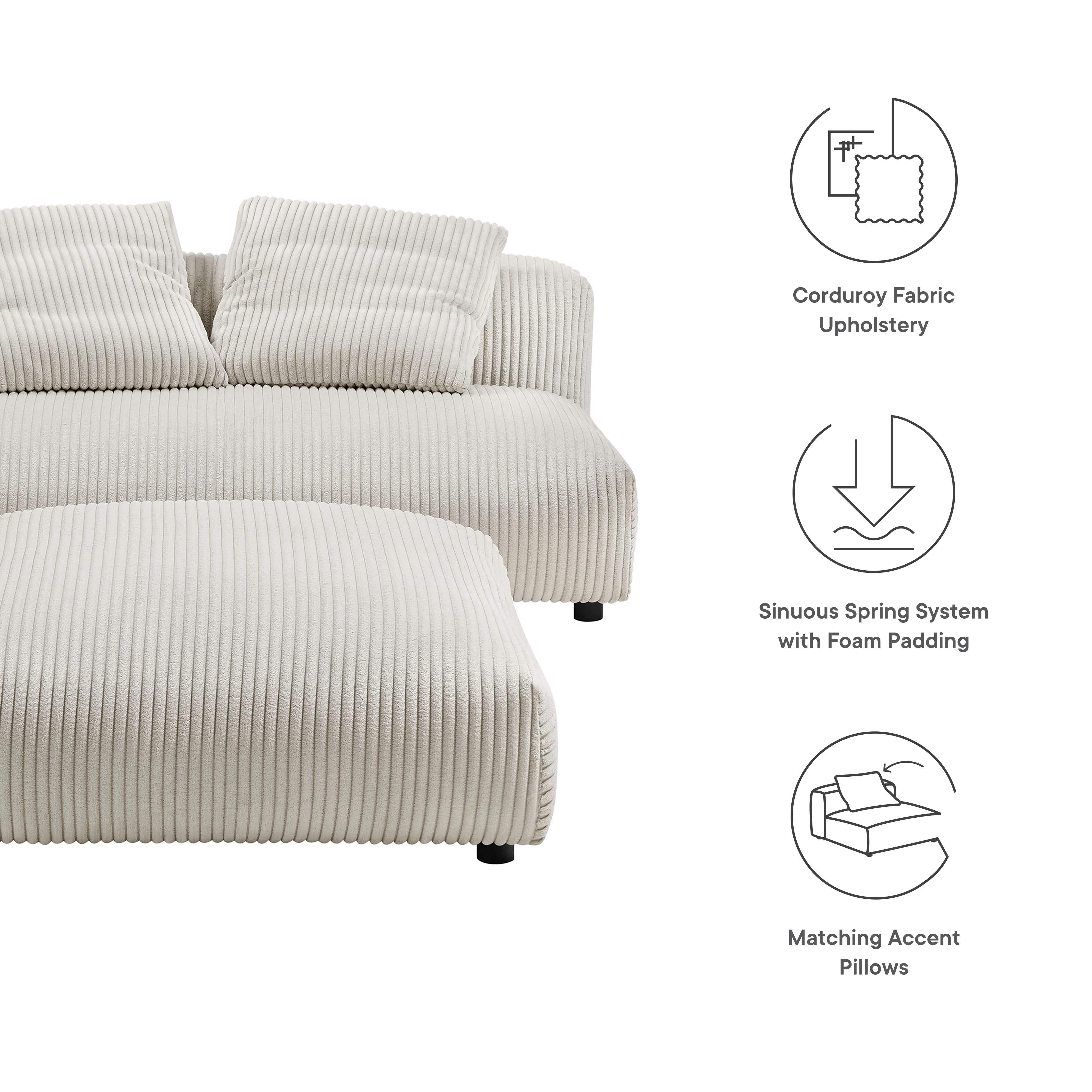Solace Modular Corduroy Upholstered Armless Loveseat and Ottoman Set - Image 10