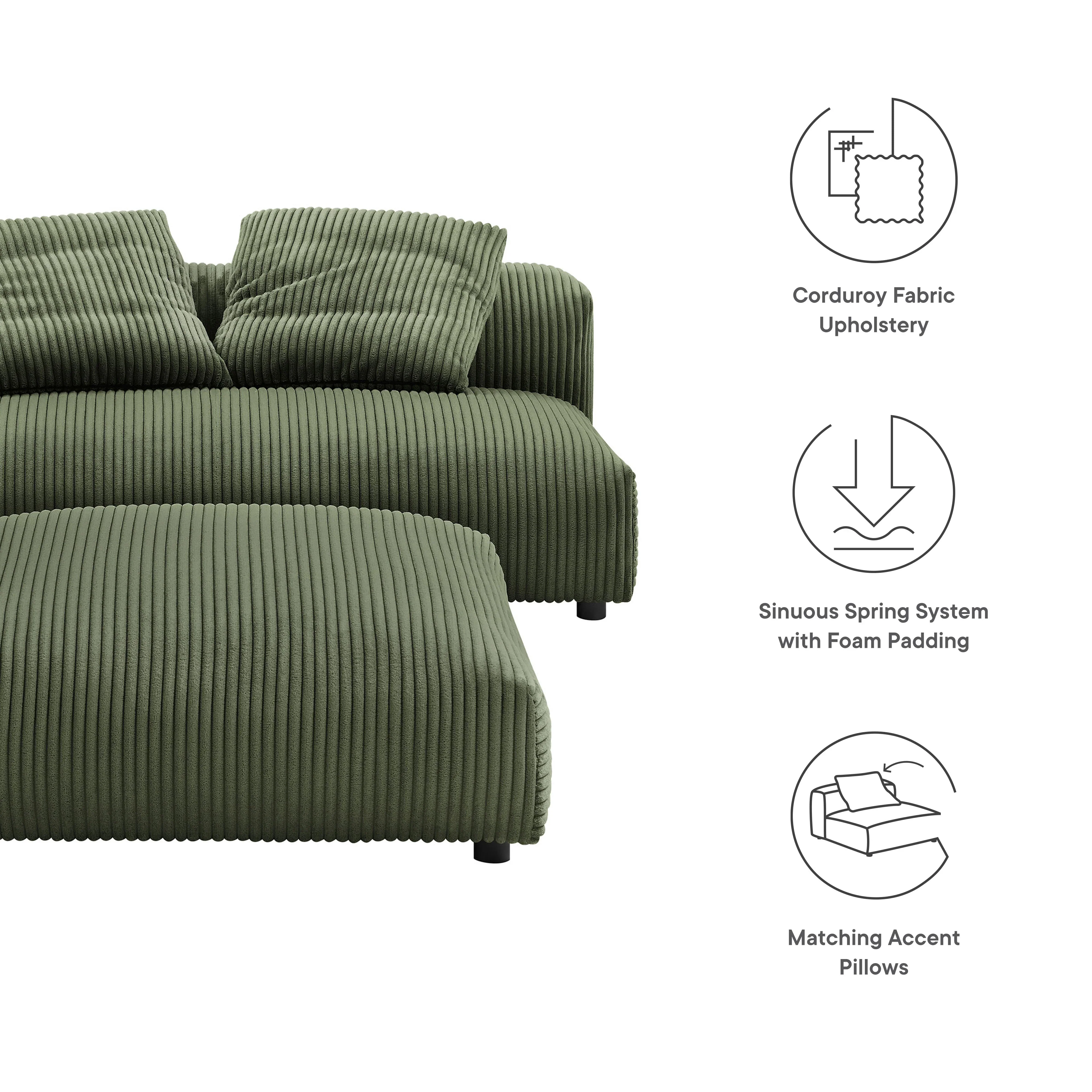 Solace Modular Corduroy Upholstered Armless Loveseat and Ottoman Set - Image 20