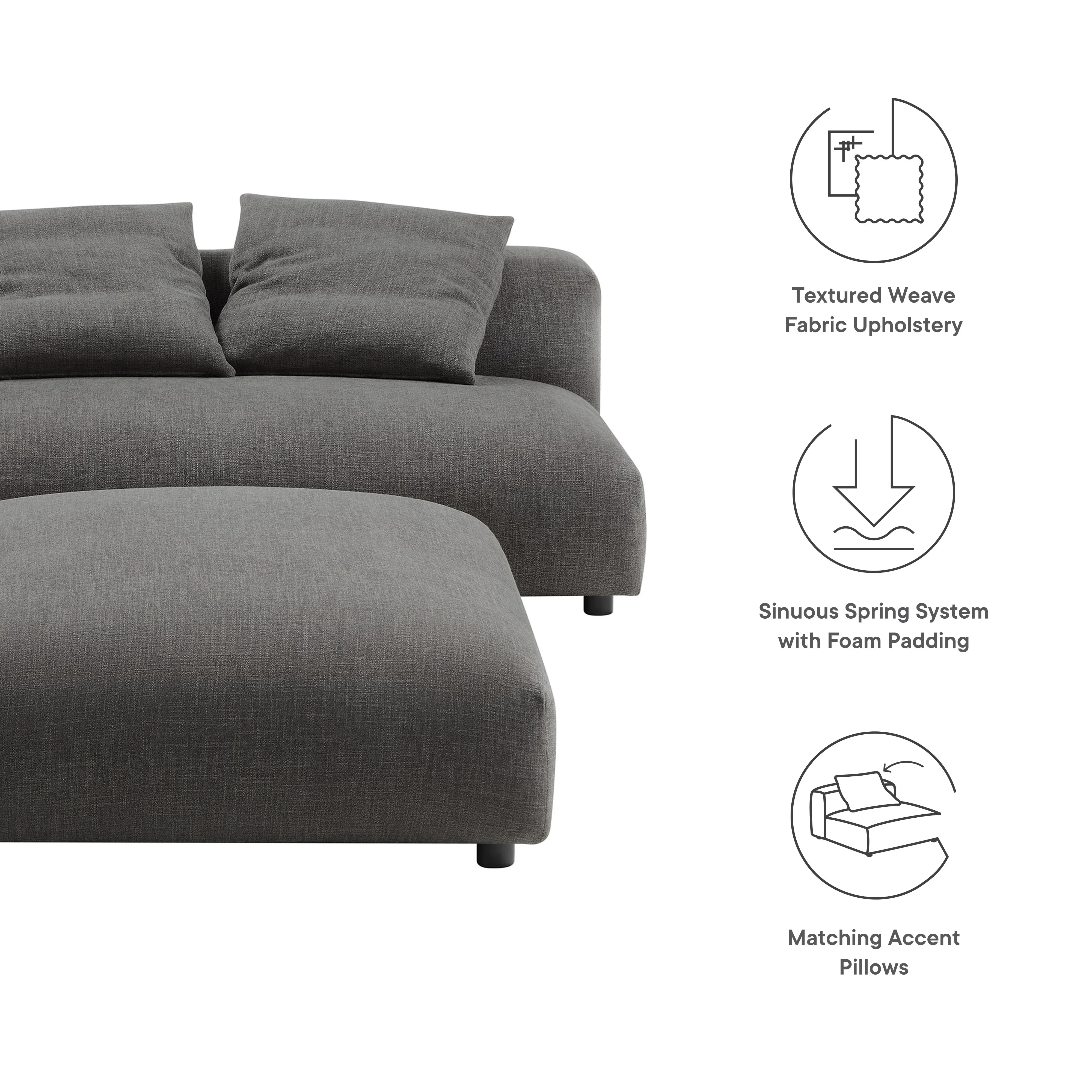 Solace Modular Upholstered Fabric Armless Loveseat and Ottoman Set - Image 10