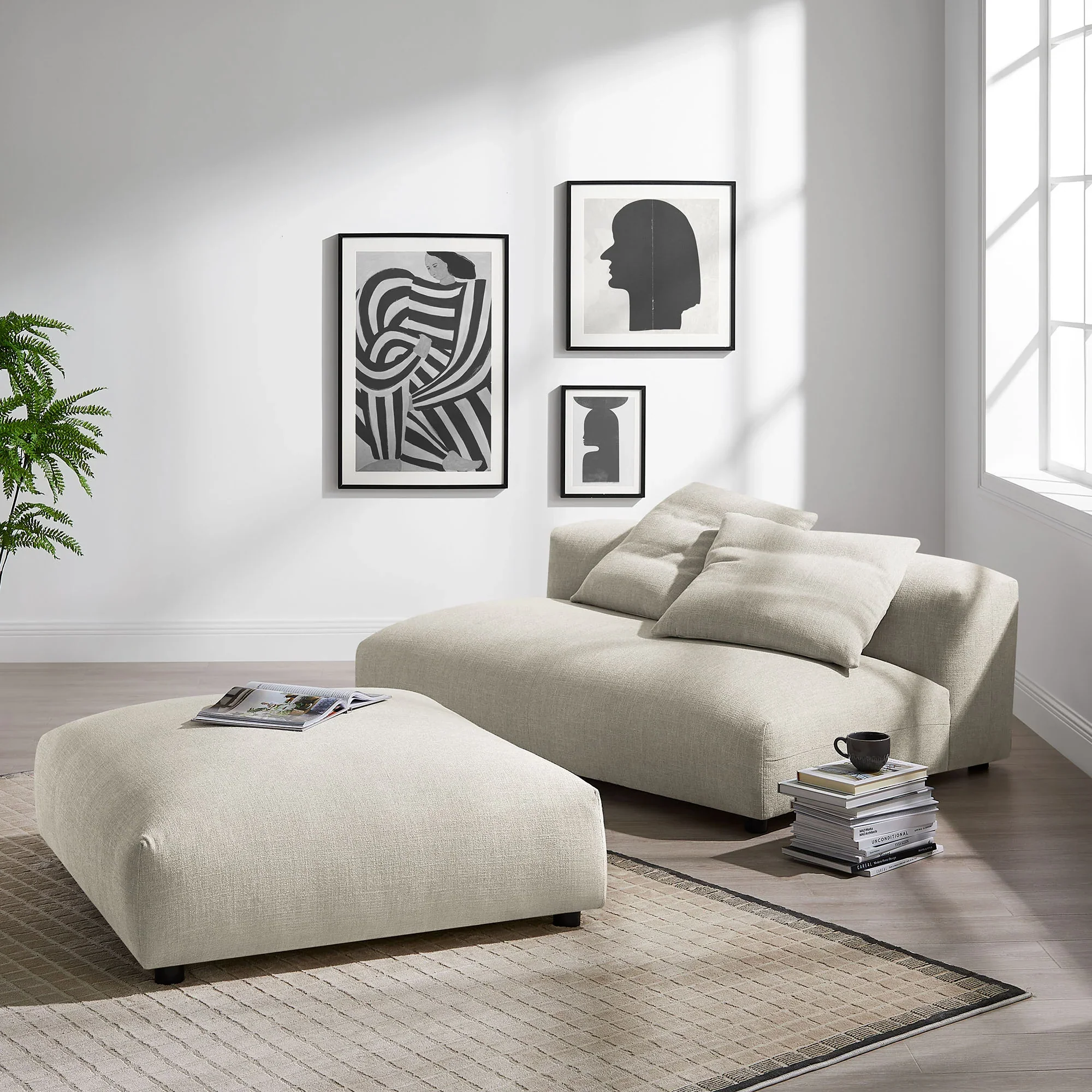 Solace Modular Upholstered Fabric Armless Loveseat and Ottoman Set - Image 12