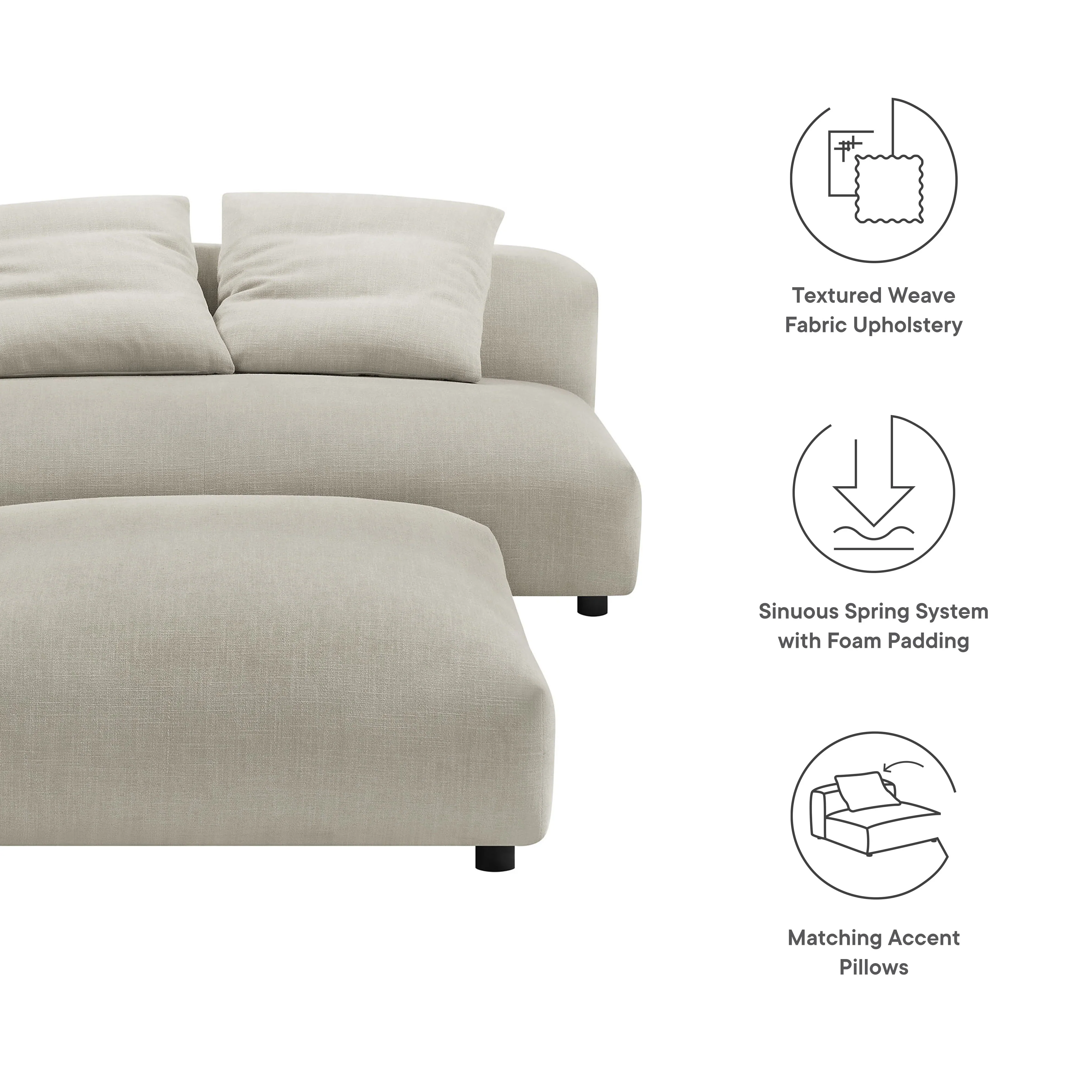 Solace Modular Upholstered Fabric Armless Loveseat and Ottoman Set - Image 20