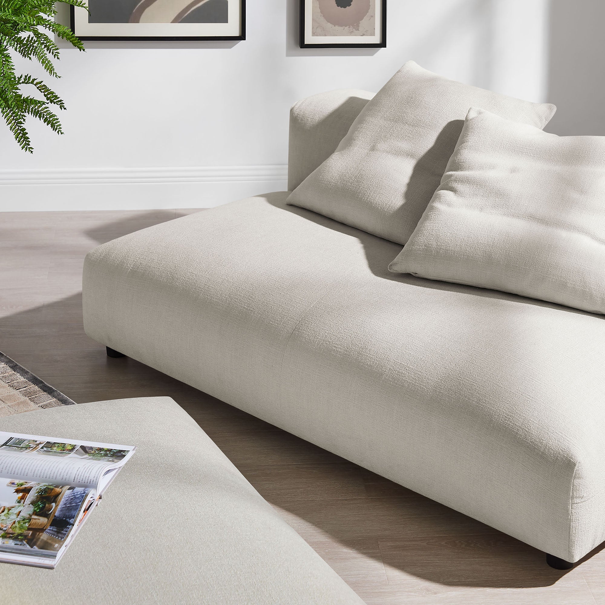 Solace Modular Upholstered Fabric Armless Loveseat and Ottoman Set - Image 3