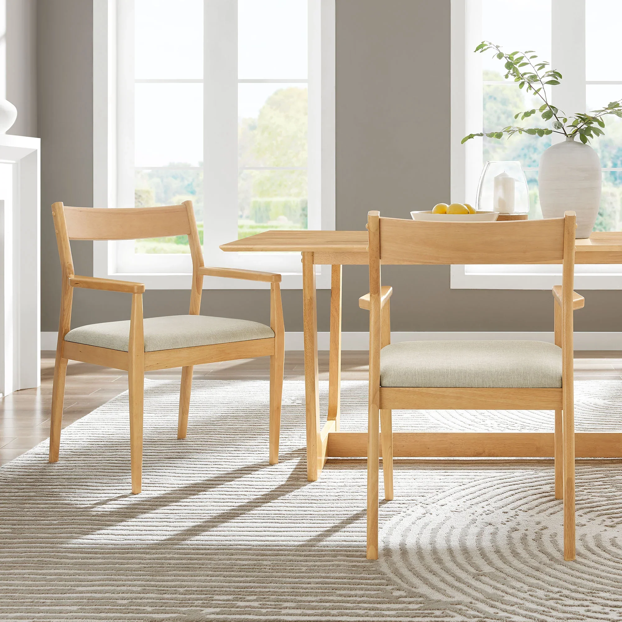 Solara Vegan Leather Wood Dining Armchairs Set of 2 - Image 12