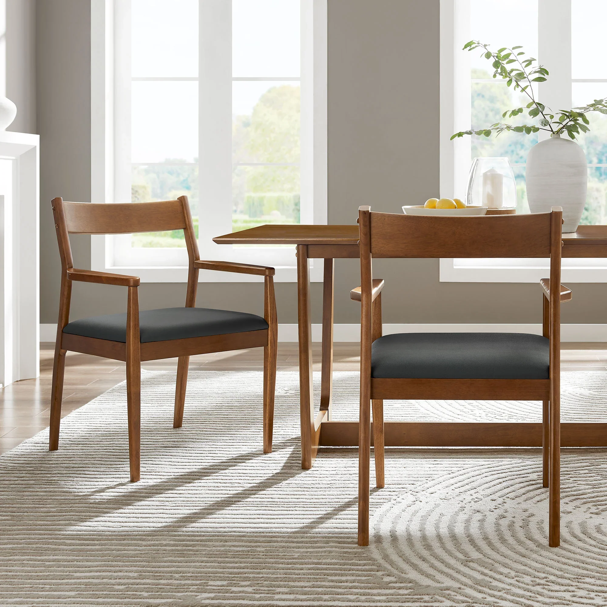 Solara Vegan Leather Wood Dining Armchairs Set of 2 - Image 2