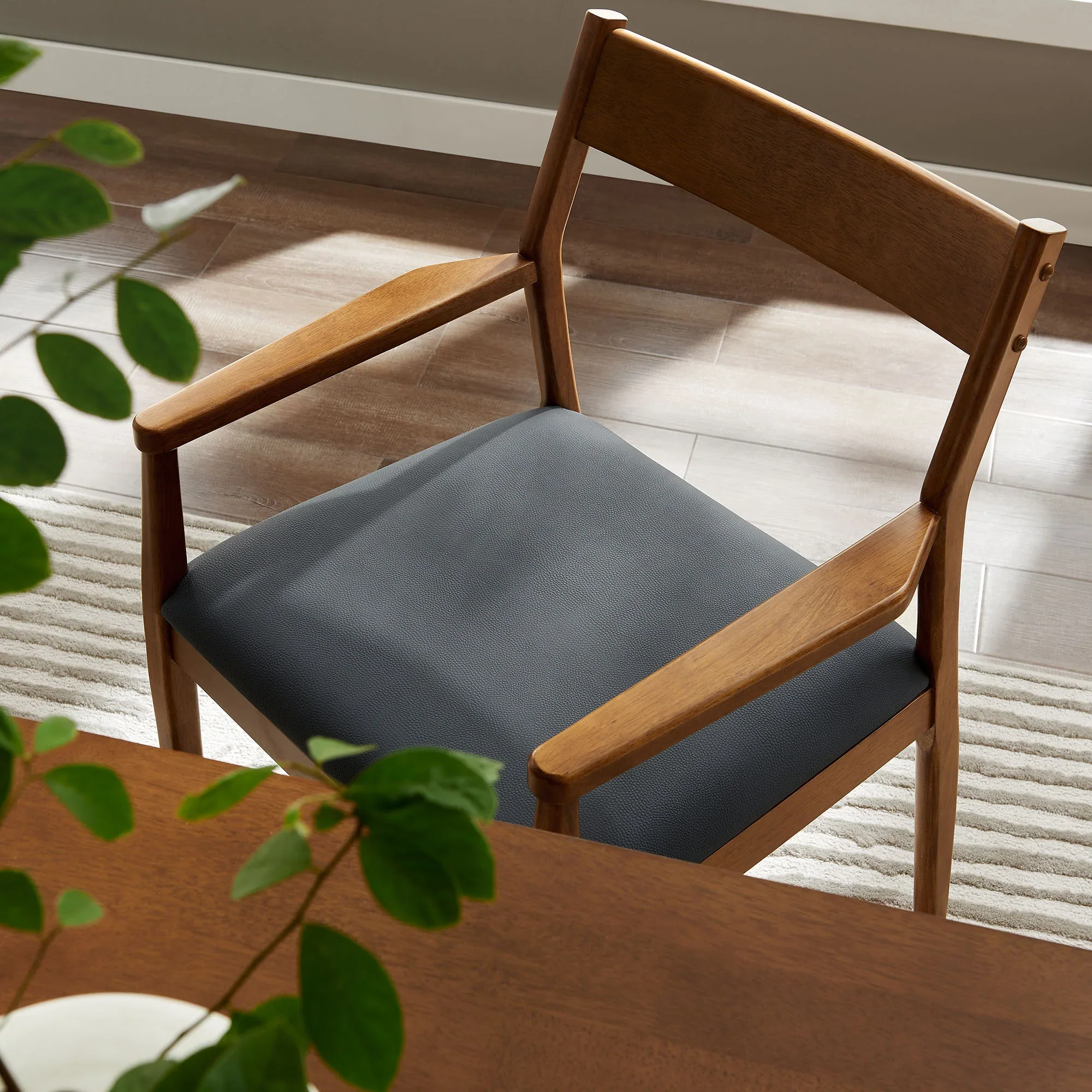 Solara Vegan Leather Wood Dining Armchairs Set of 2 - Image 3