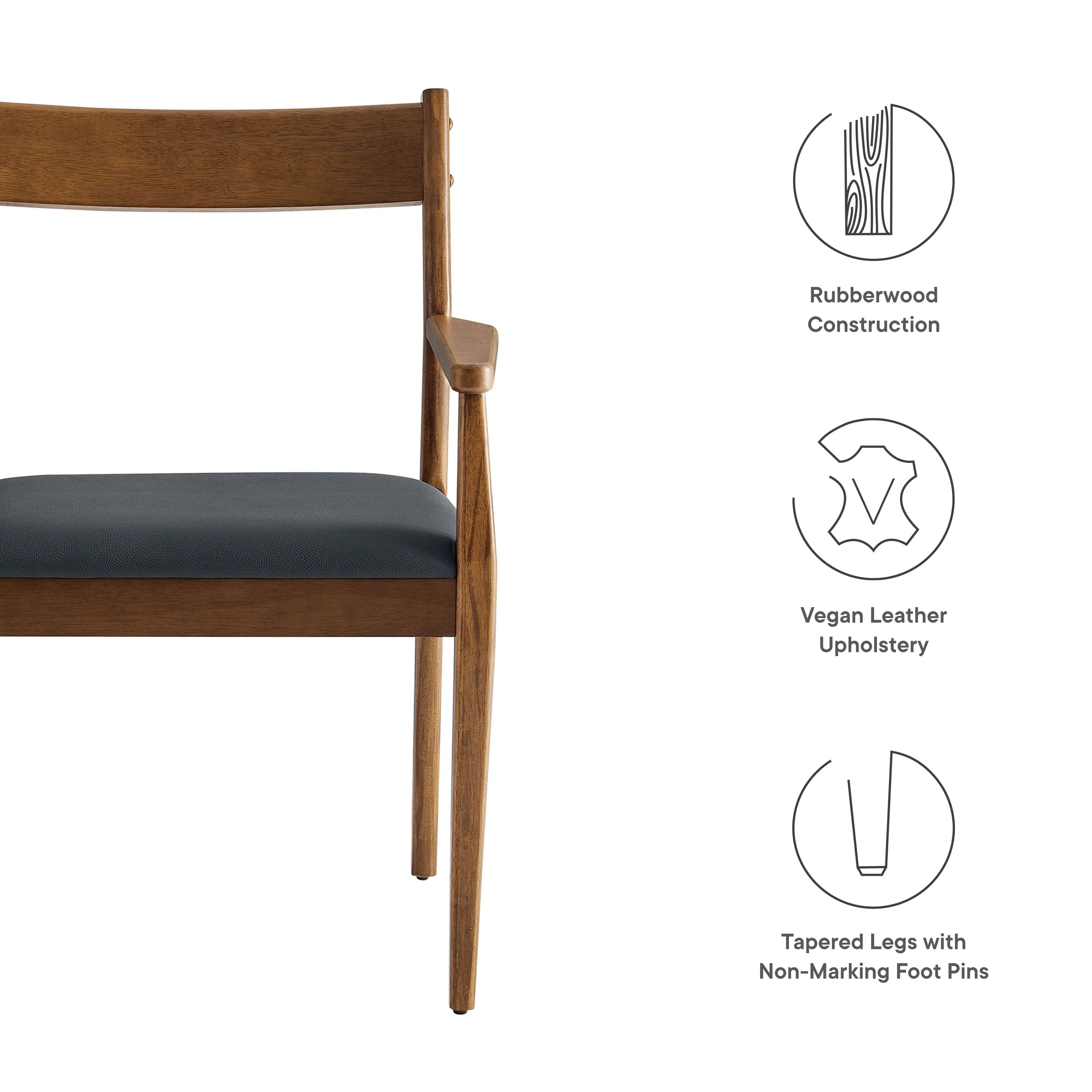 Solara Vegan Leather Wood Dining Armchairs Set of 2 - Image 9