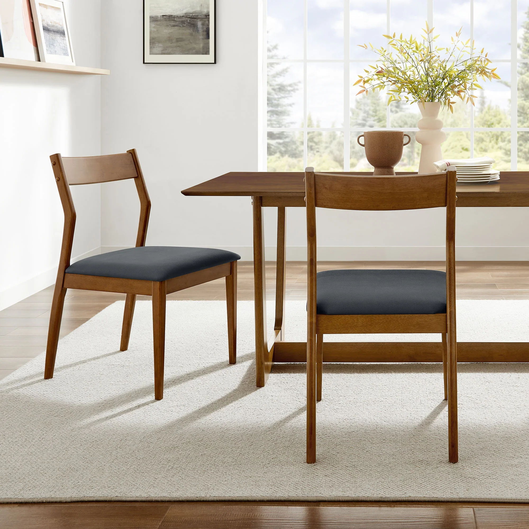 Solara Vegan Leather Wood Dining Side Chairs Set of 2 - Image 2