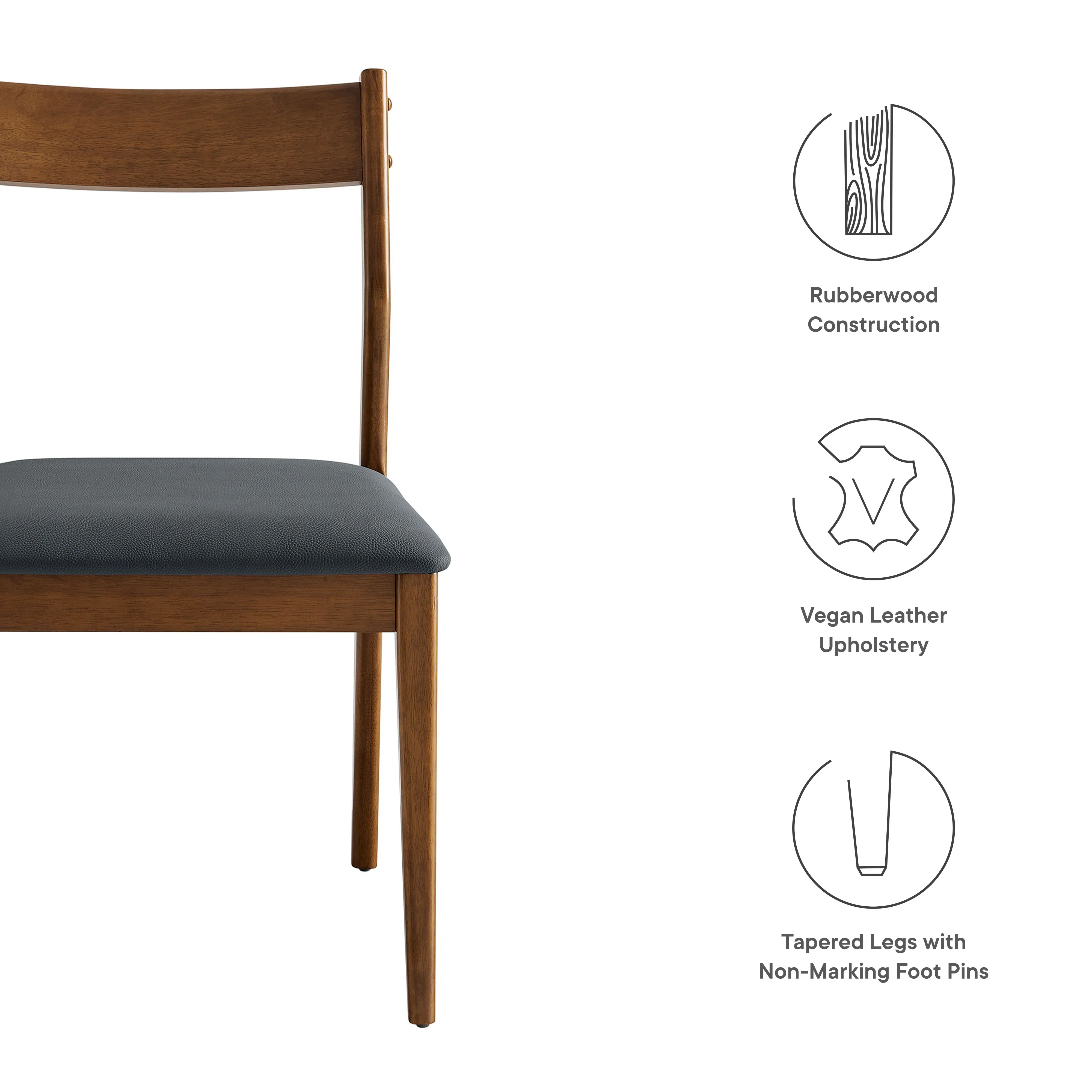 Solara Vegan Leather Wood Dining Side Chairs Set of 2 - Image 9
