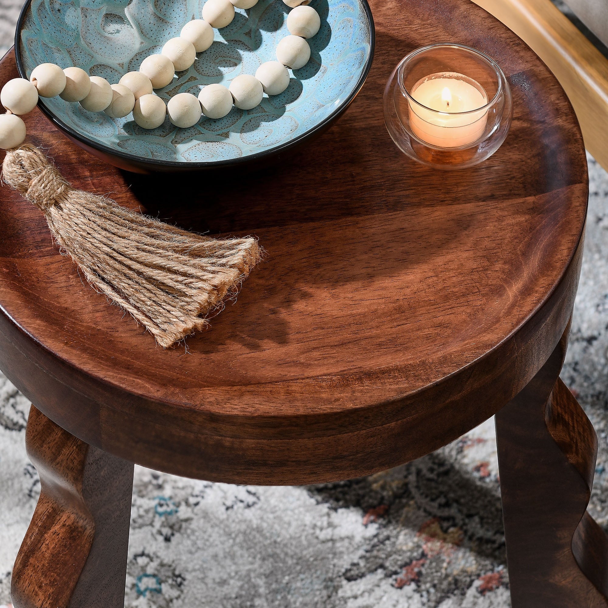 Sorrel Carved Wood Stool in Walnut - Image 4