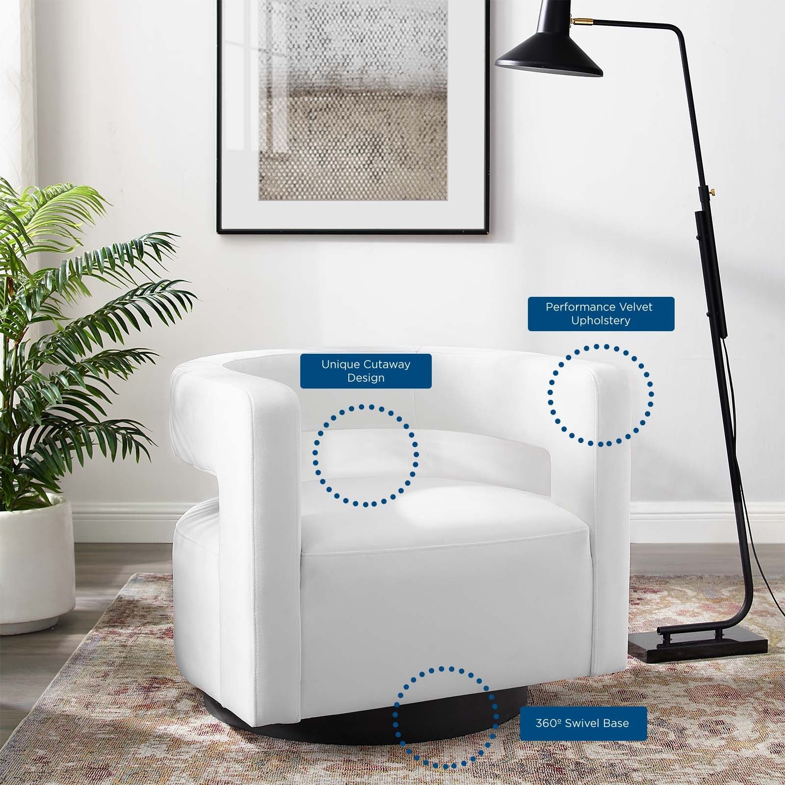 Spin Cutaway Performance Velvet Swivel Armchair - Image 16