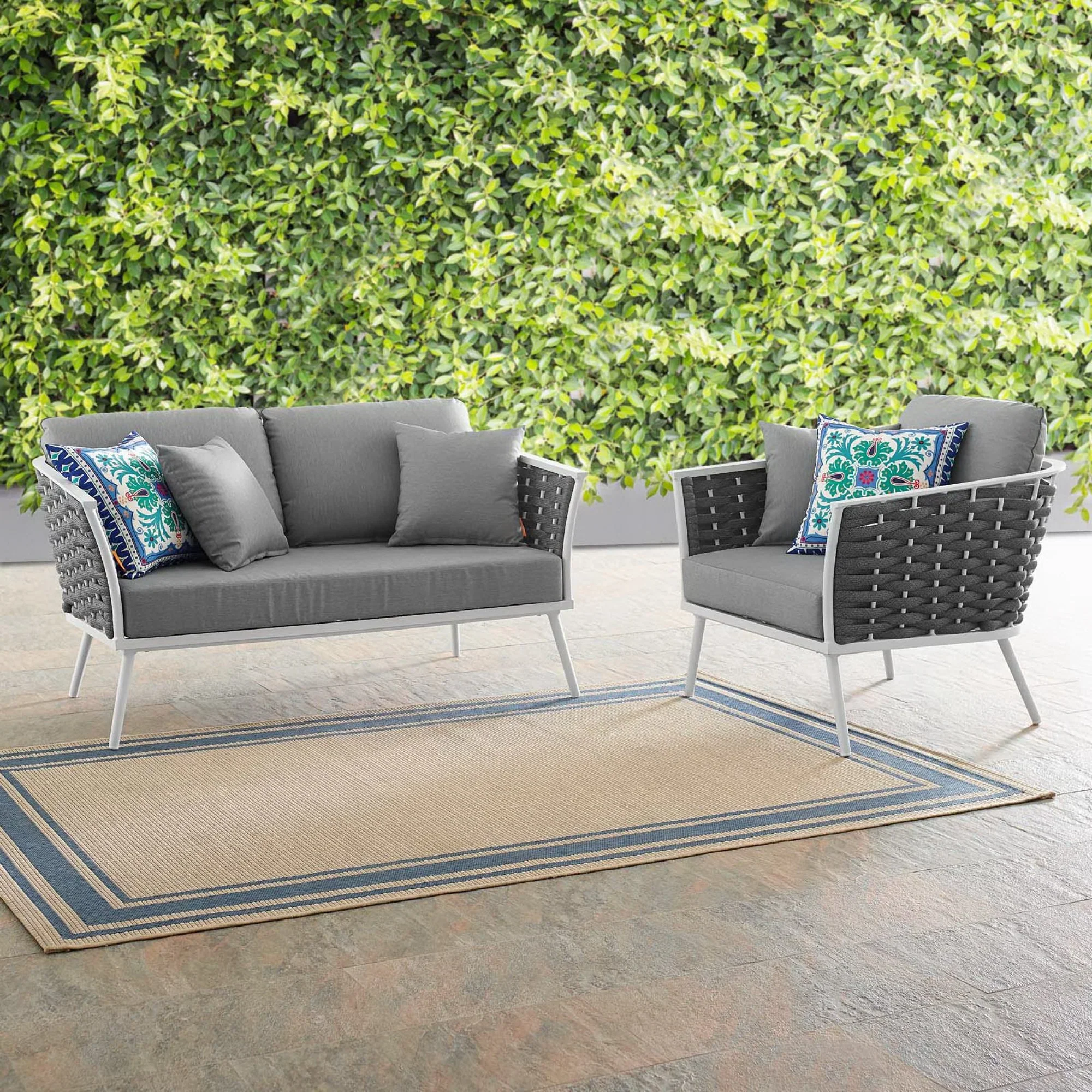 Stance 2 Piece Outdoor Aluminum Sectional Sofa Set in White Gray - Image 2
