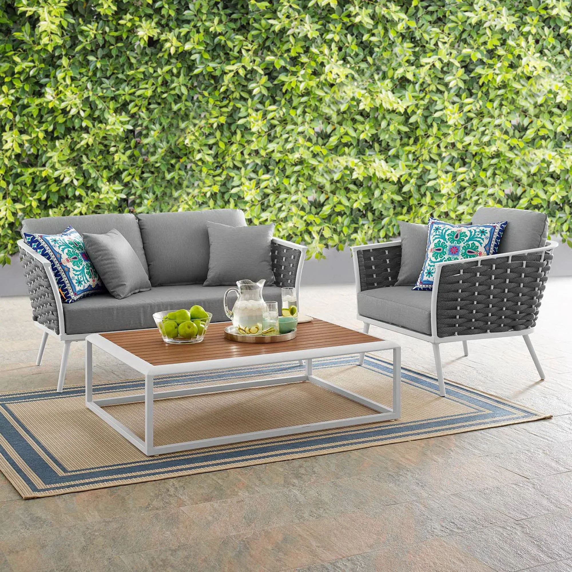 Stance 3 Piece Outdoor Aluminum Sectional Sofa Set in White Gray - Image 2