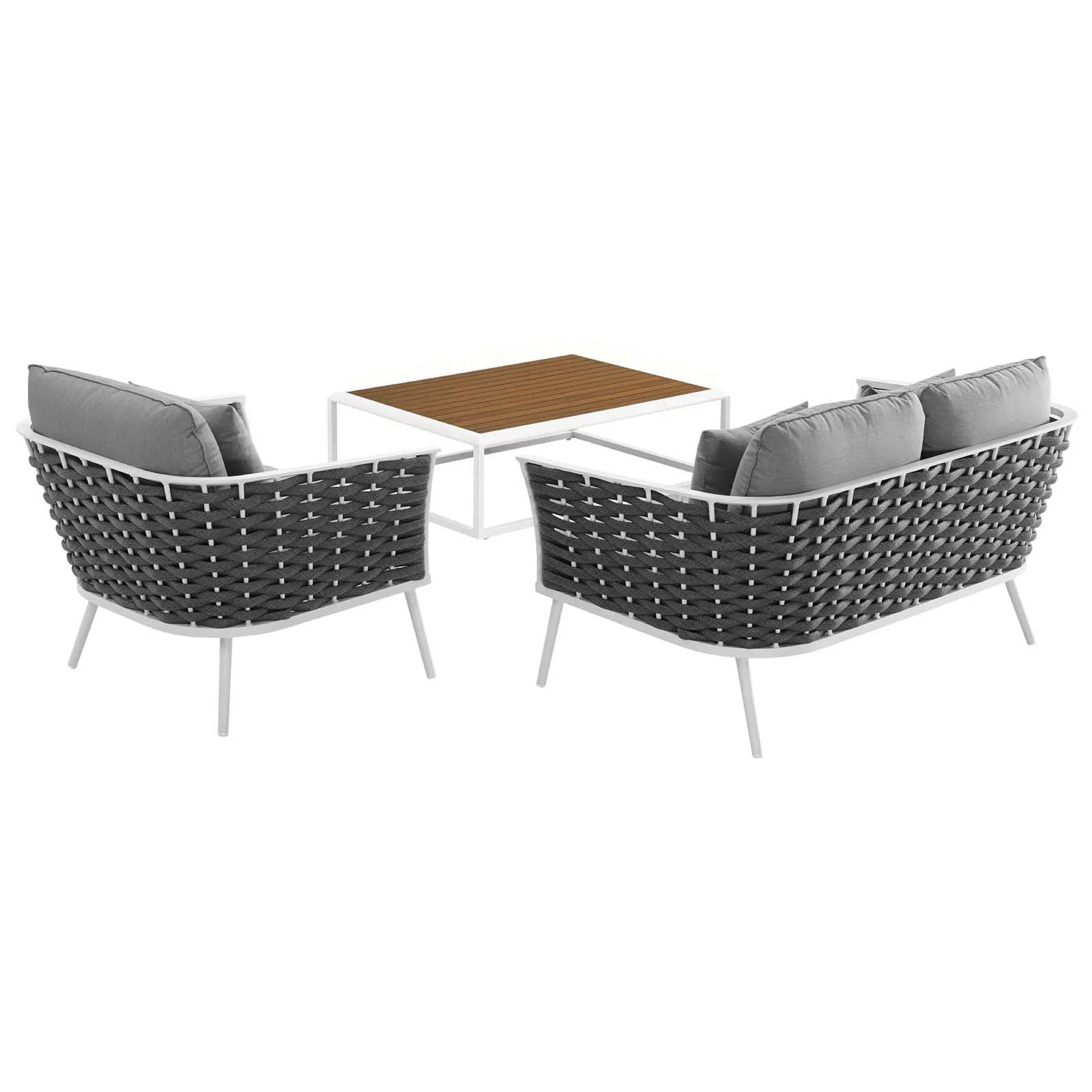 Stance 3 Piece Outdoor Aluminum Sectional Sofa Set in White Gray - Image 4