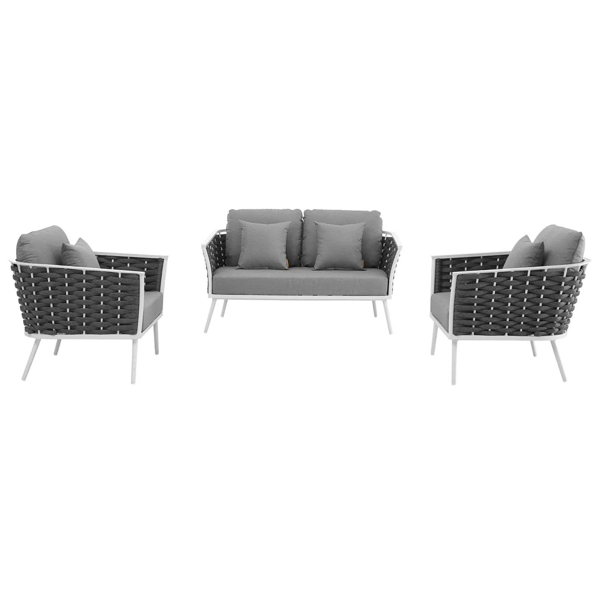 Stance 3 Piece Outdoor Aluminum Sectional Sofa Set in White Gray - Image 10