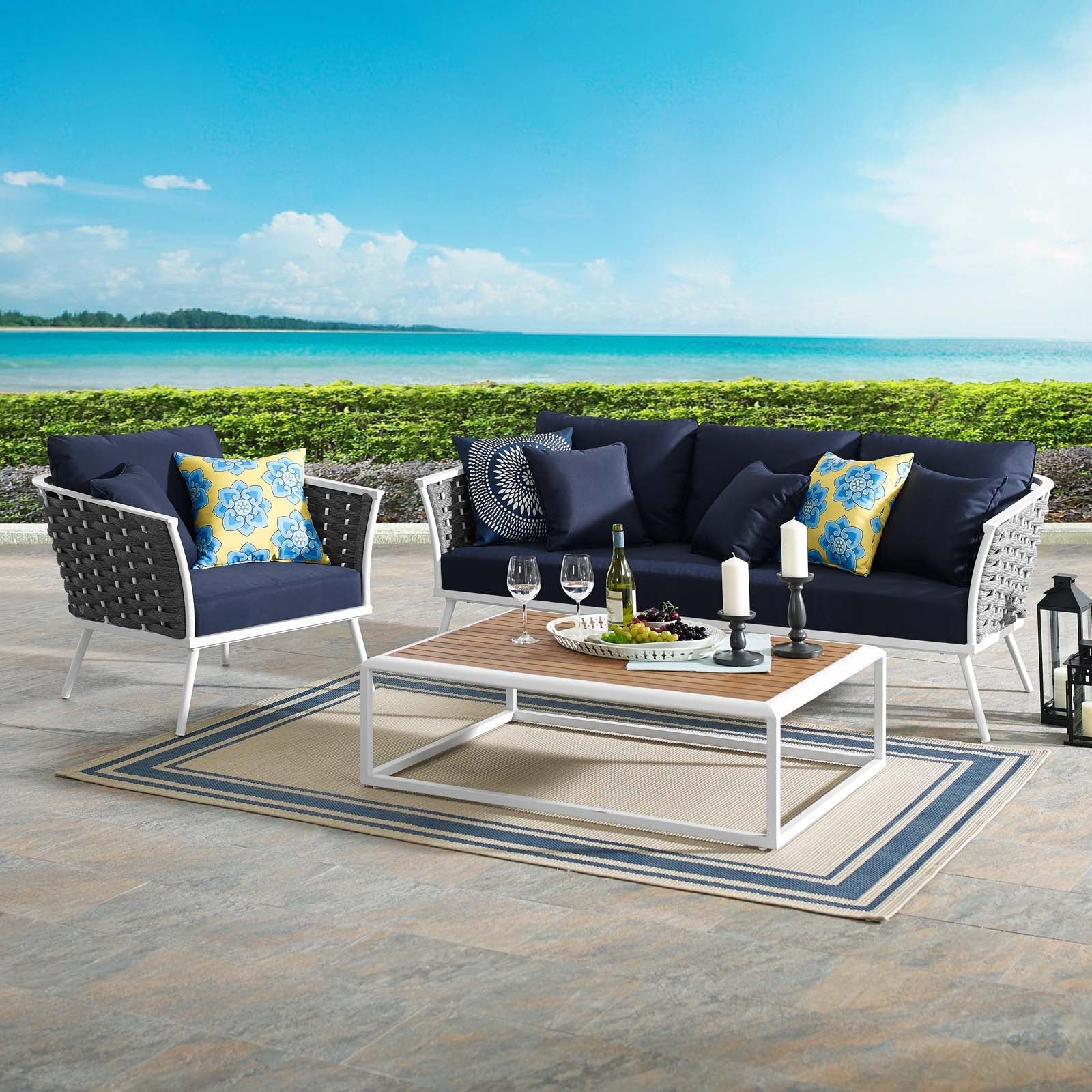 Stance 3 Piece Outdoor Patio Aluminum Sectional Sofa Set - Image 2