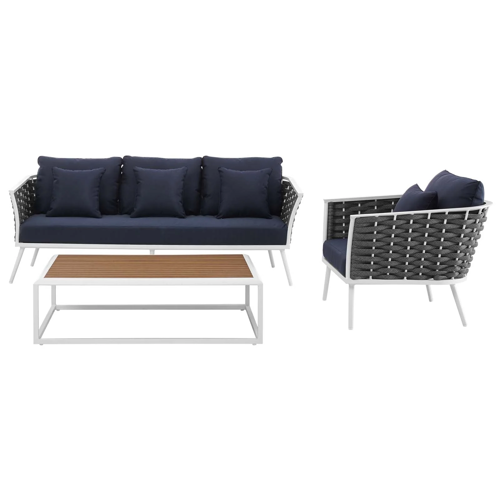 Stance 3 Piece Outdoor Patio Aluminum Sectional Sofa Set - Image 4