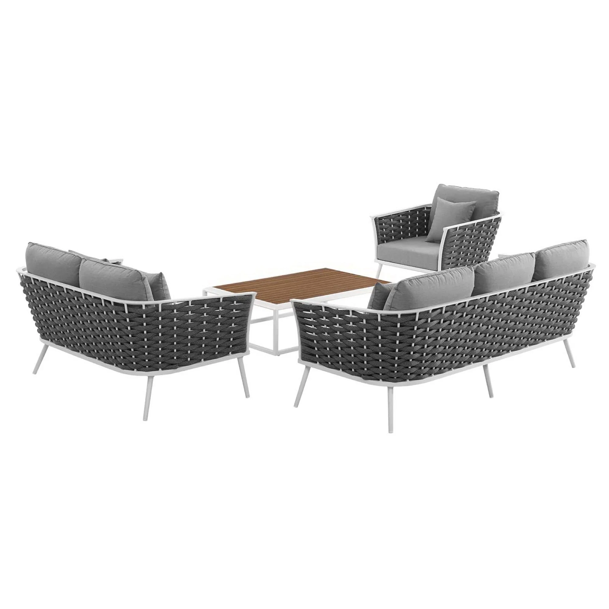 Stance 4 Piece Outdoor Aluminum Sectional Sofa Set in White Gray - Image 4