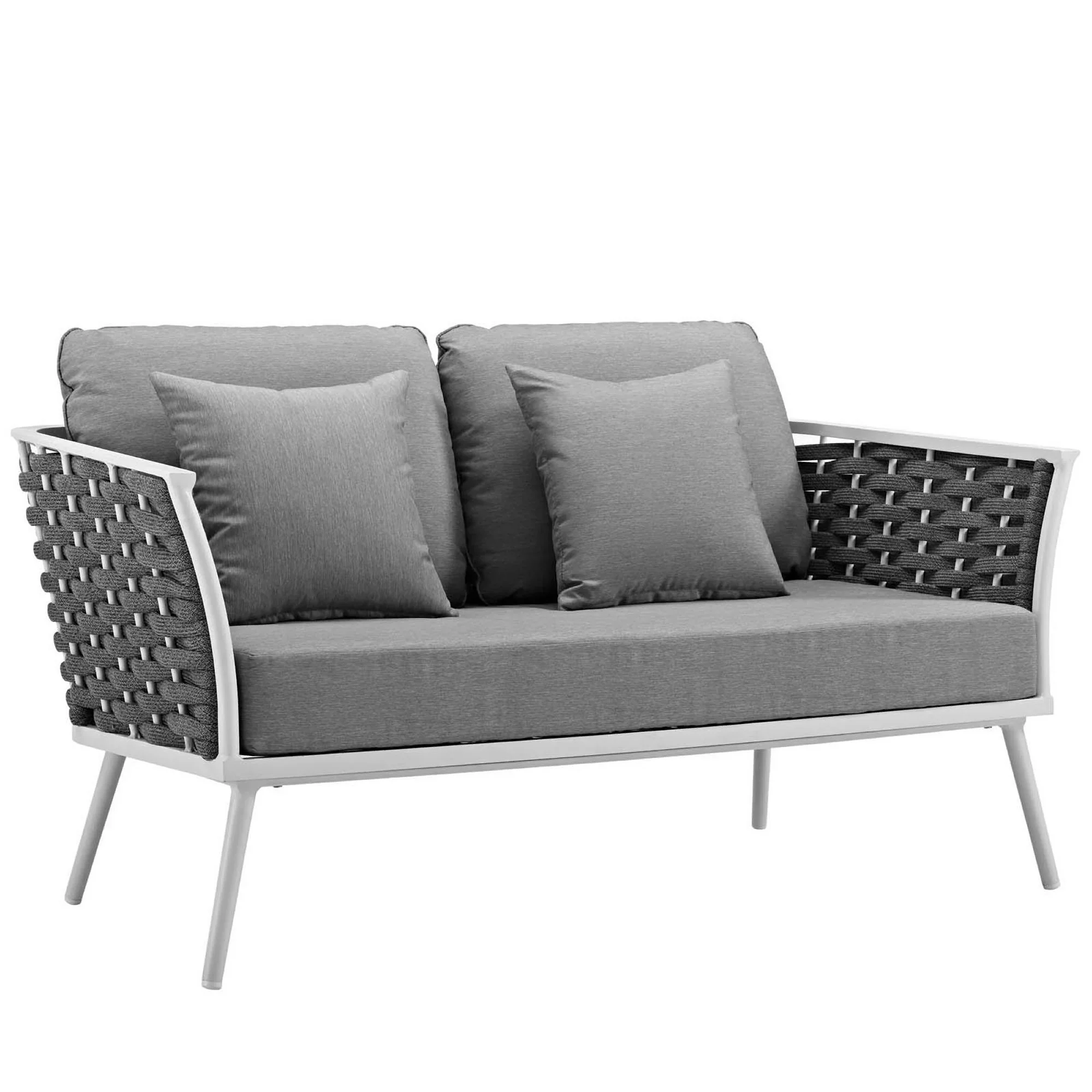 Stance 4 Piece Outdoor Aluminum Sectional Sofa Set in White Gray - Image 6