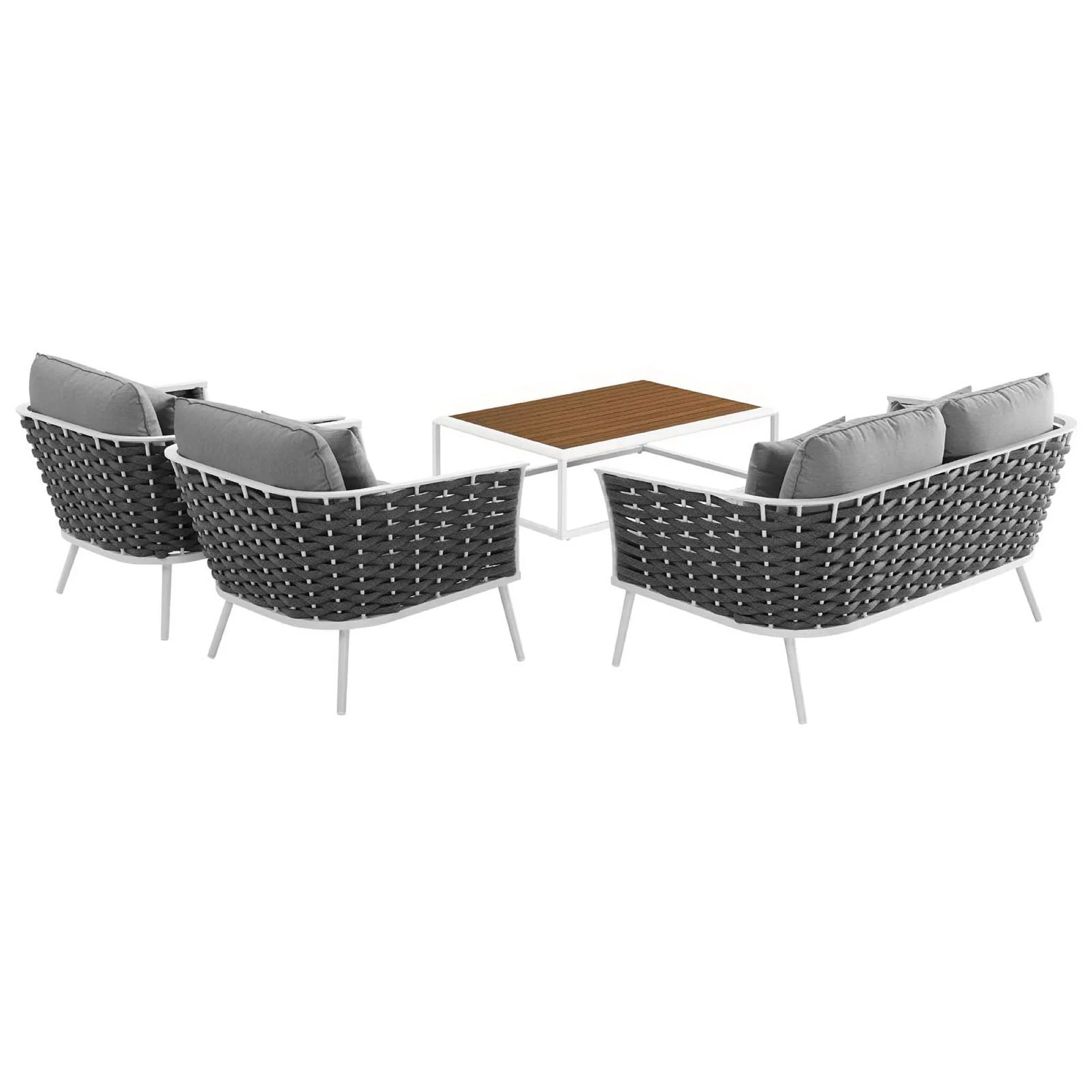Stance 4 Piece Outdoor Aluminum Sectional Sofa Set in White Gray - Image 4