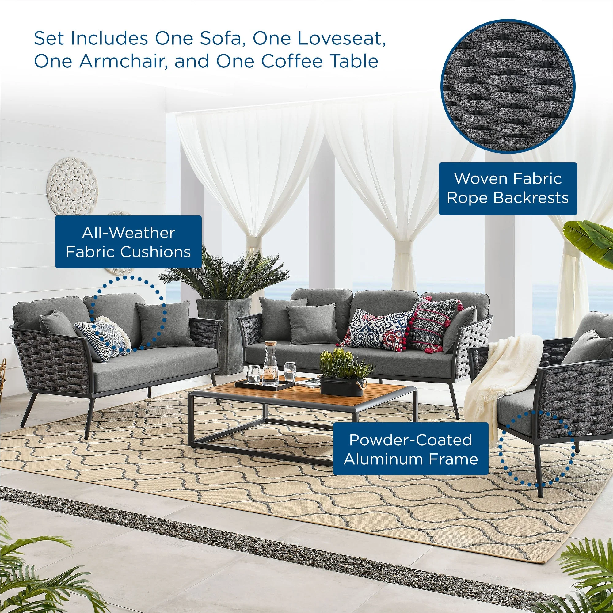 Stance 4 Piece Outdoor Aluminum Sectional Sofa Set - Image 24